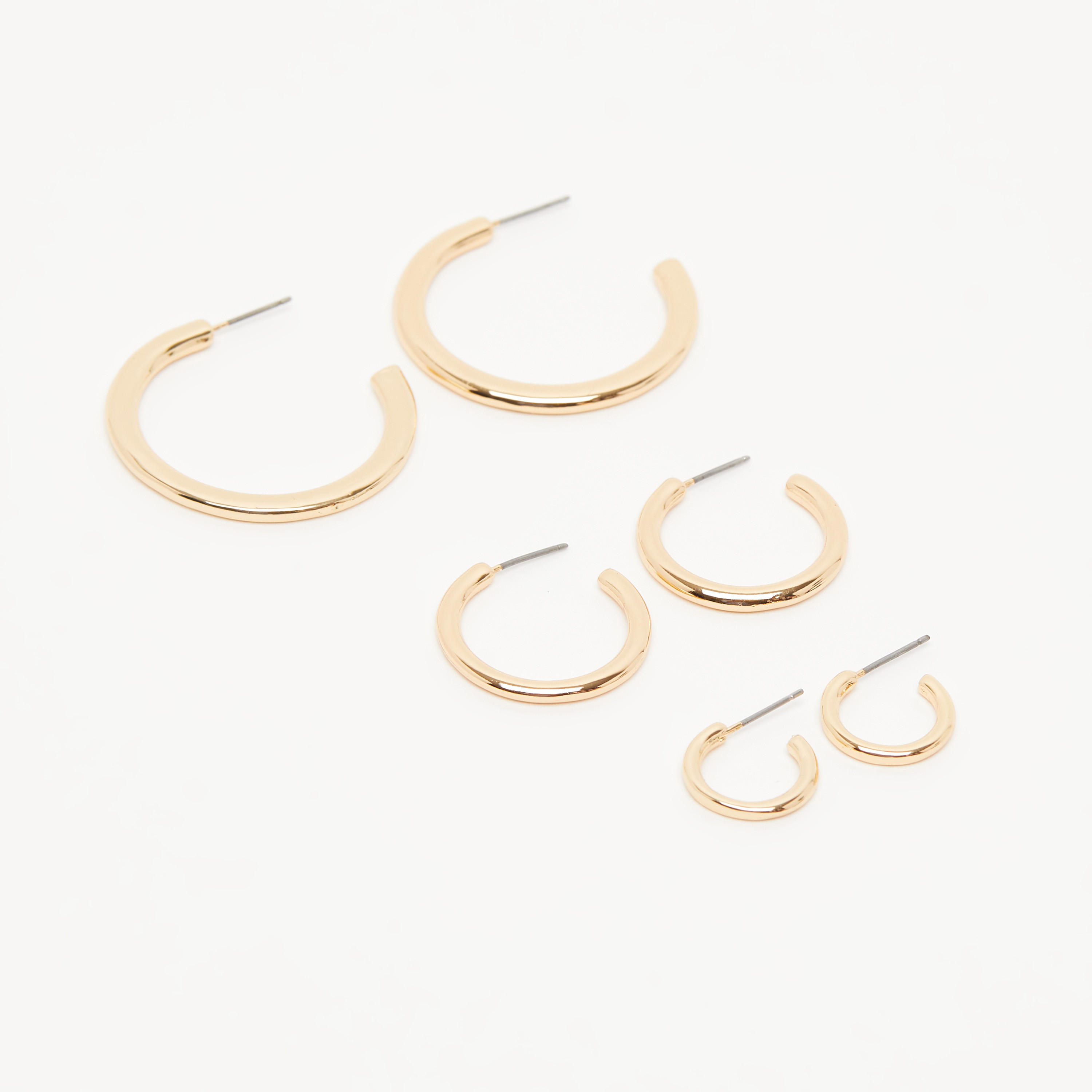 حلقان ميتاليك بمكبس إغلاق خلفي - طقم من 3 أزواج-women-watchesandjewellery-jewellery-earrings-image-1
