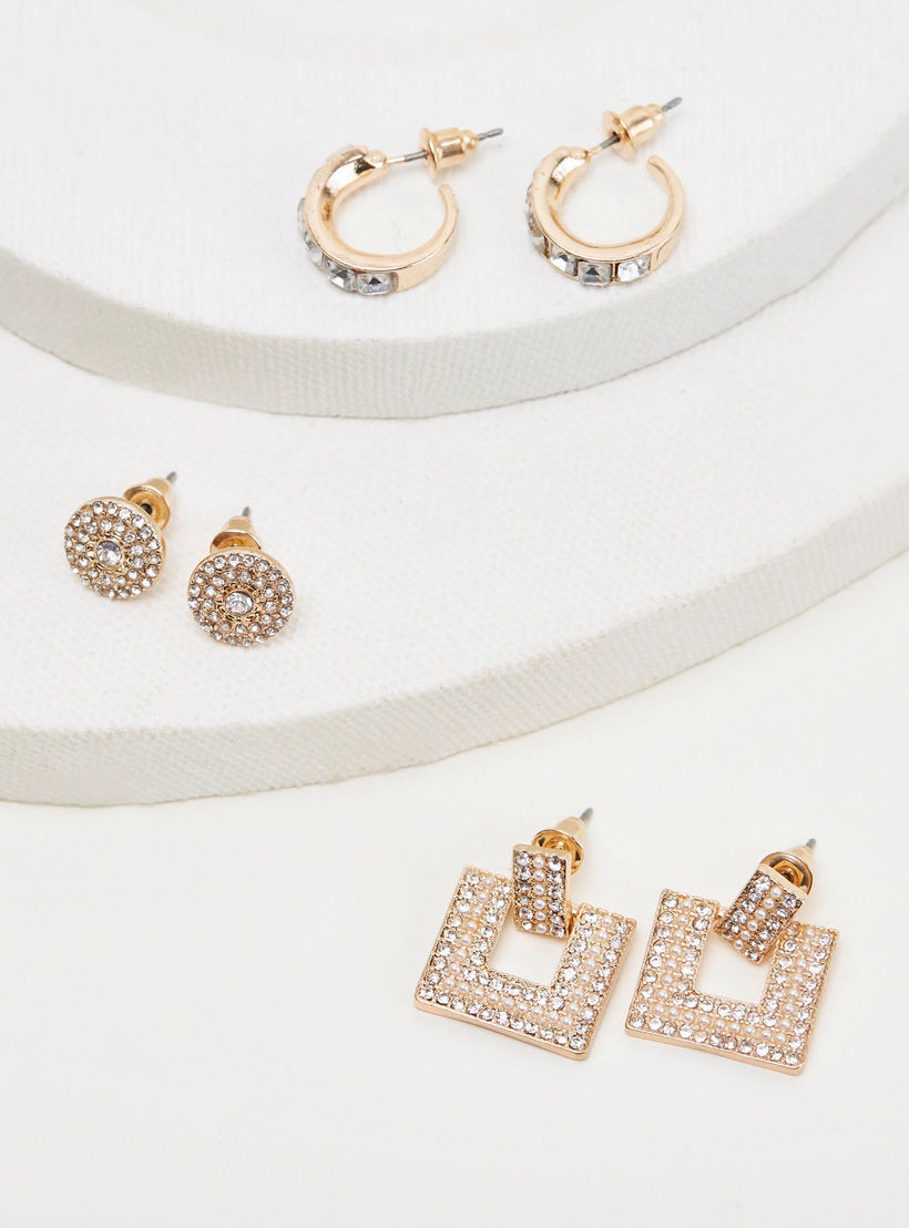 حلقان مرصّعة بتزيينات ومكبس إغلاق - طقم من زوجين-women-watchesandjewellery-jewellery-earrings-image-2