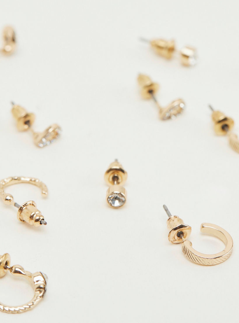 حلقان مرصّعة بتزيينات ومكبس إغلاق - طقم من 6 أزواج-women-watchesandjewellery-jewellery-earrings-image-3