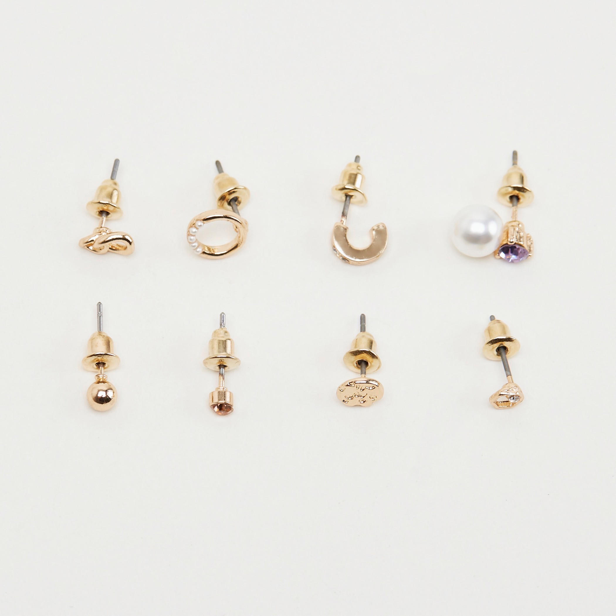 حلقان أزرار ميتاليك مزيّنة بمشبك إغلاق خلفي - طقم من 8-women-watchesandjewellery-jewellery-earrings-image-1