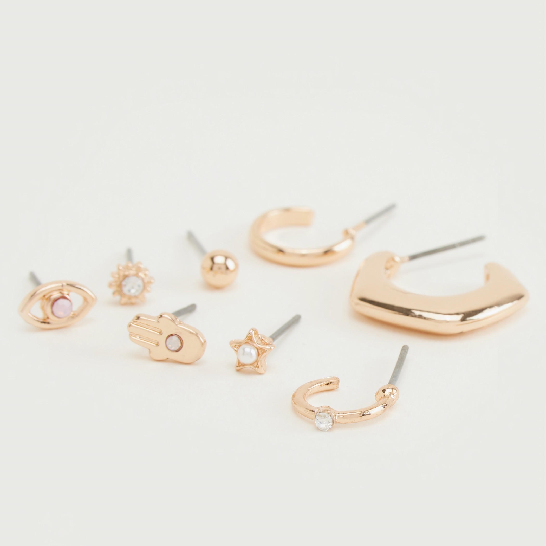 حلقان مزيّنة ومرصعة متنوّعة بمشبك إغلاق خلفي - طقم من 8 أزواج-women-watchesandjewellery-jewellery-earrings-image-2
