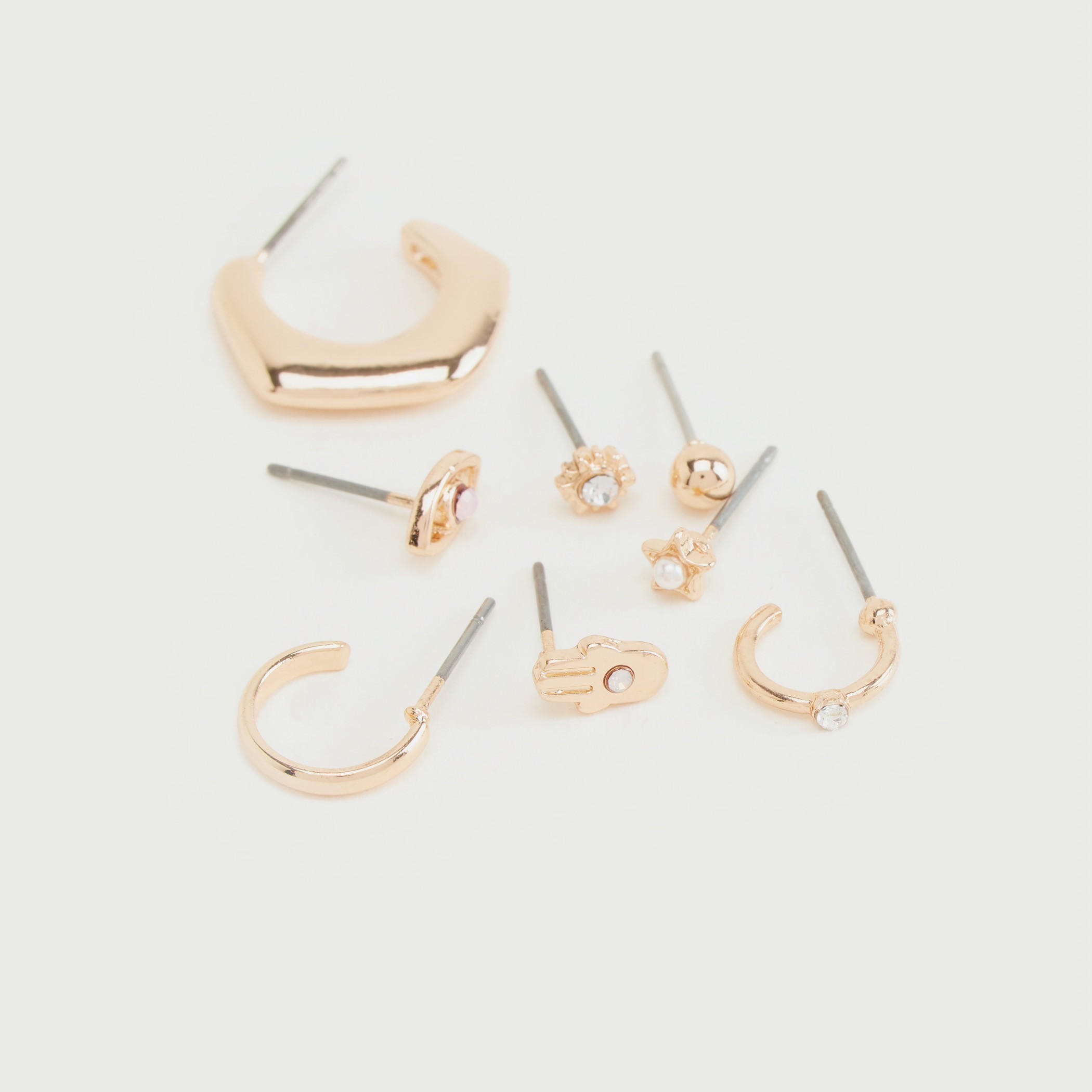 حلقان مزيّنة ومرصعة متنوّعة بمشبك إغلاق خلفي - طقم من 8 أزواج-women-watchesandjewellery-jewellery-earrings-image-3