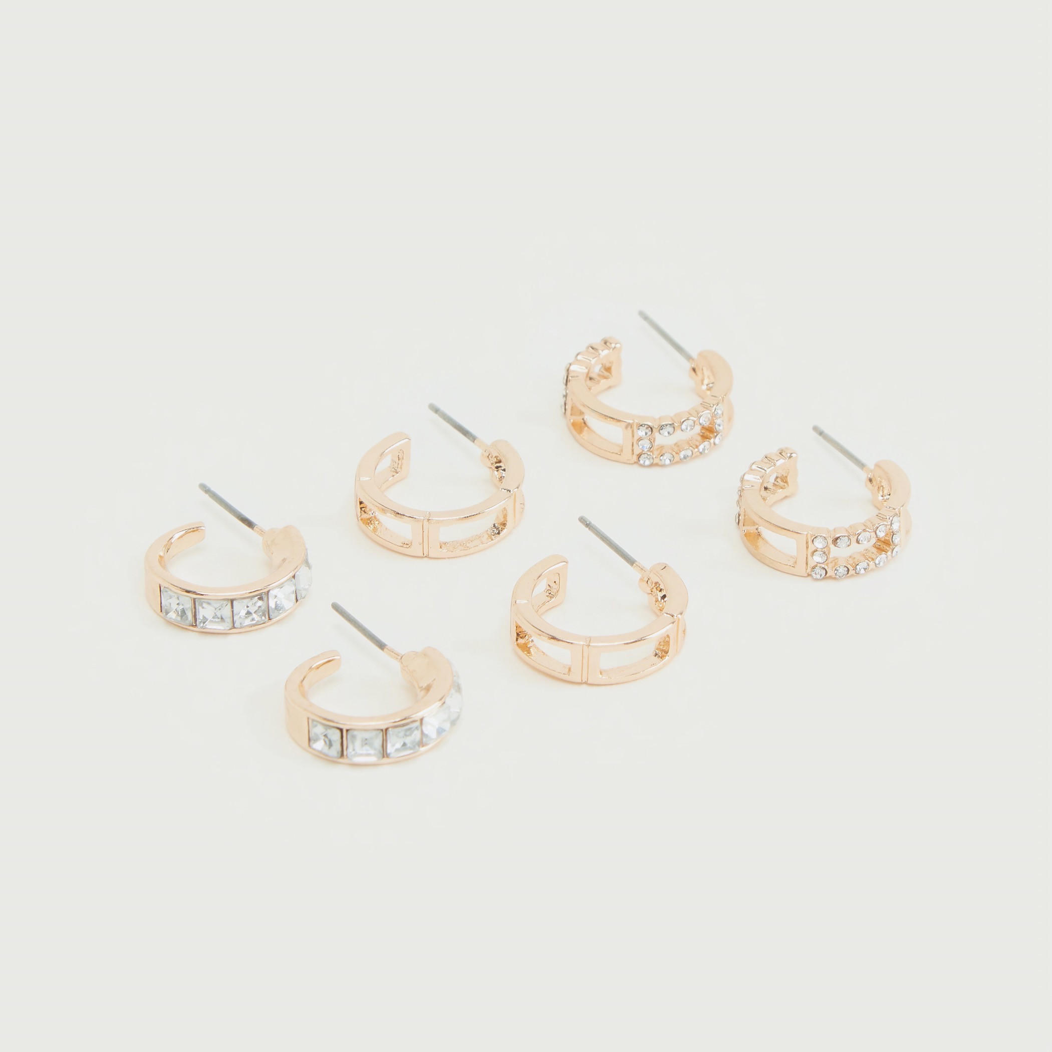 حلقان ميتاليك مرصّعة مزيّنة - طقم من 3 أزواج-women-watchesandjewellery-jewellery-earrings-image-1