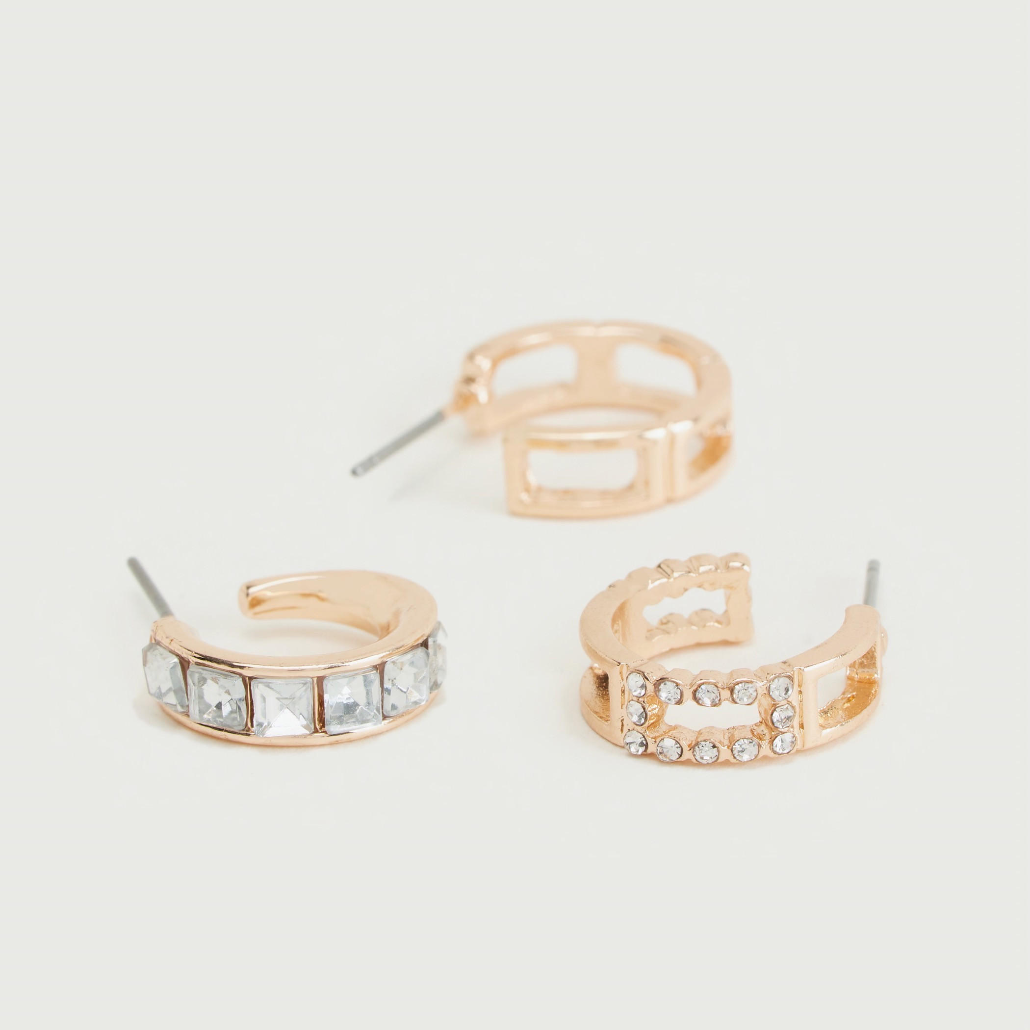 حلقان ميتاليك مرصّعة مزيّنة - طقم من 3 أزواج-women-watchesandjewellery-jewellery-earrings-image-2