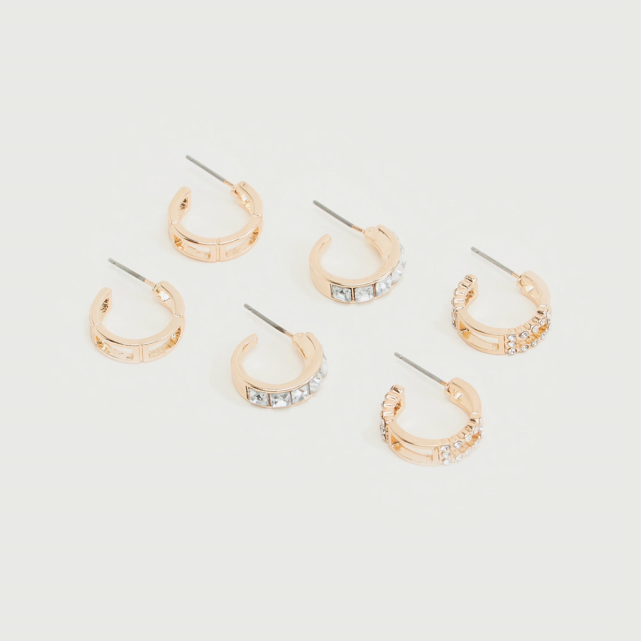 حلقان ميتاليك مرصّعة مزيّنة - طقم من 3 أزواج-women-watchesandjewellery-jewellery-earrings-image-3