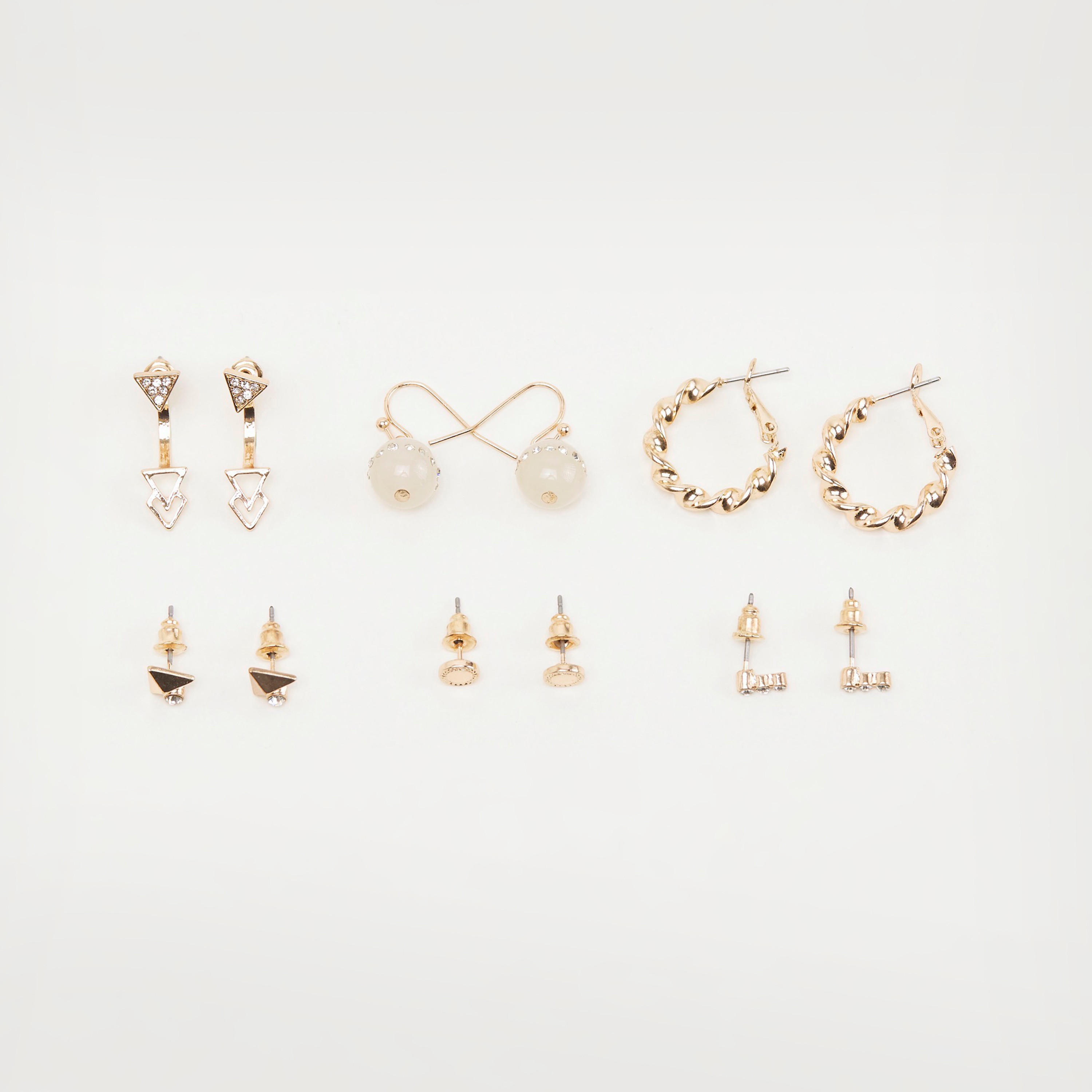 طقم حلقان بتزيينات متنوعة - 6 أزواج-women-watchesandjewellery-jewellery-earrings-image-5