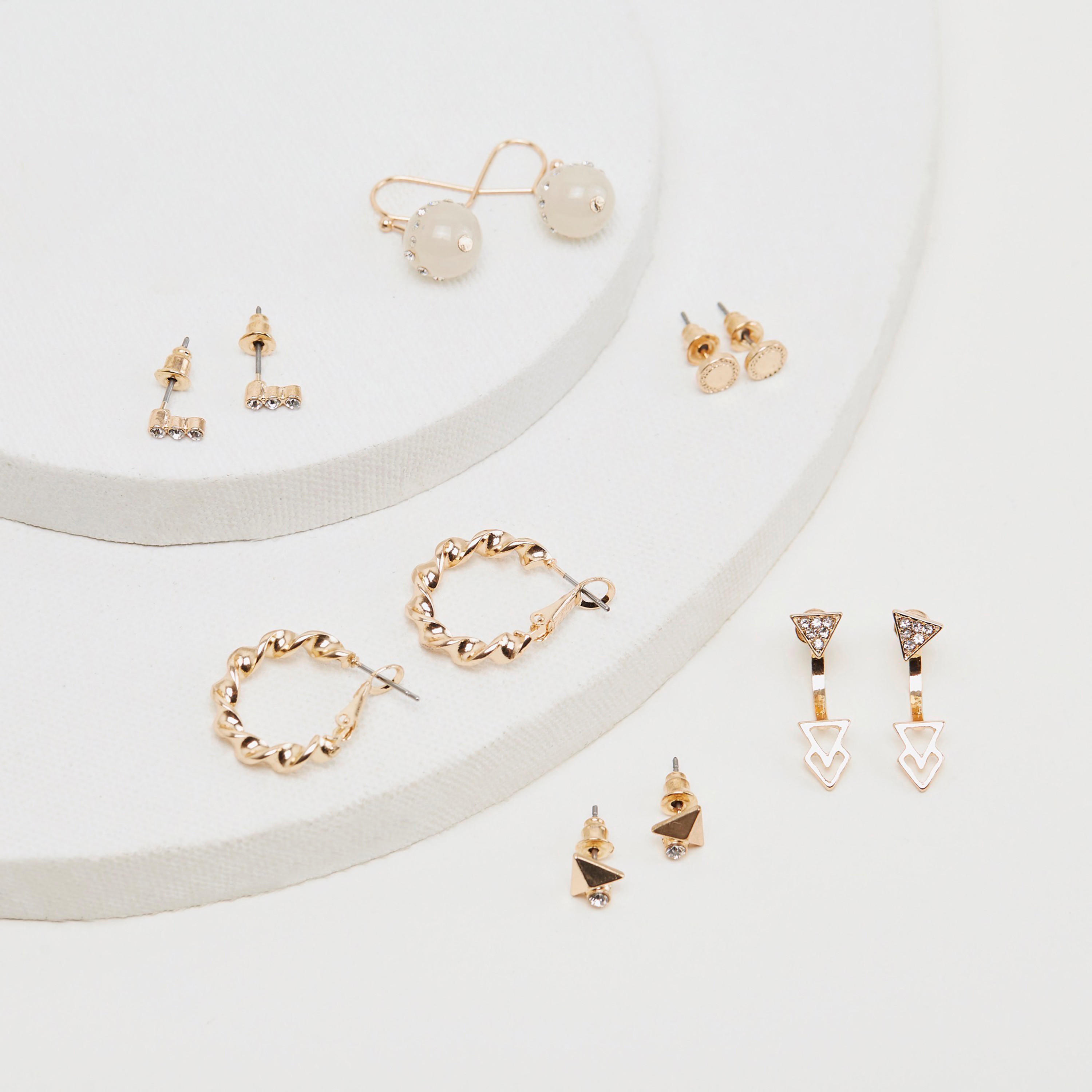 طقم حلقان بتزيينات متنوعة - 6 أزواج-women-watchesandjewellery-jewellery-earrings-image-2