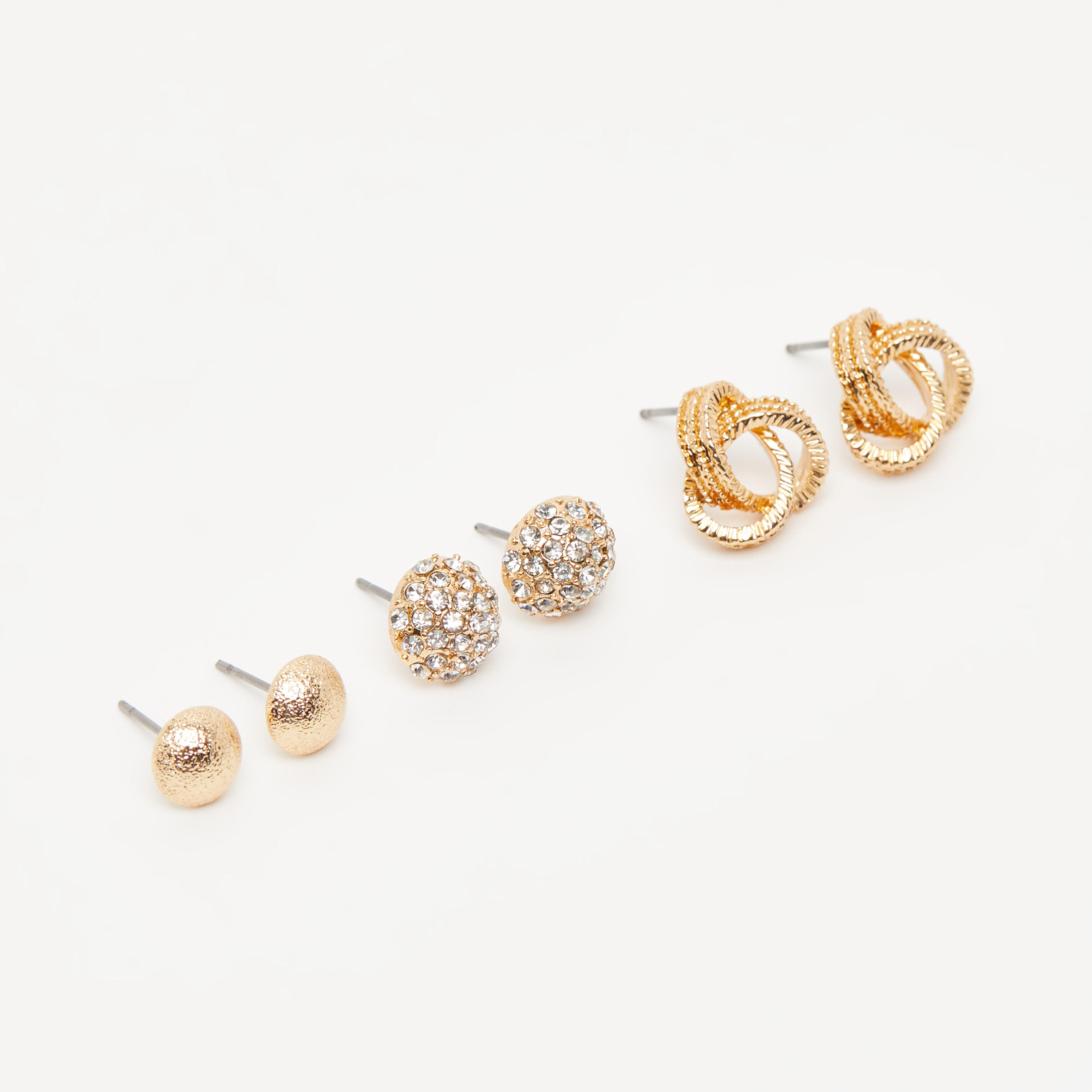 حلقان مرصّعة بتزيينات ومكبس إغلاق - طقم من 3 زوجًا-women-watchesandjewellery-jewellery-earrings-image-1