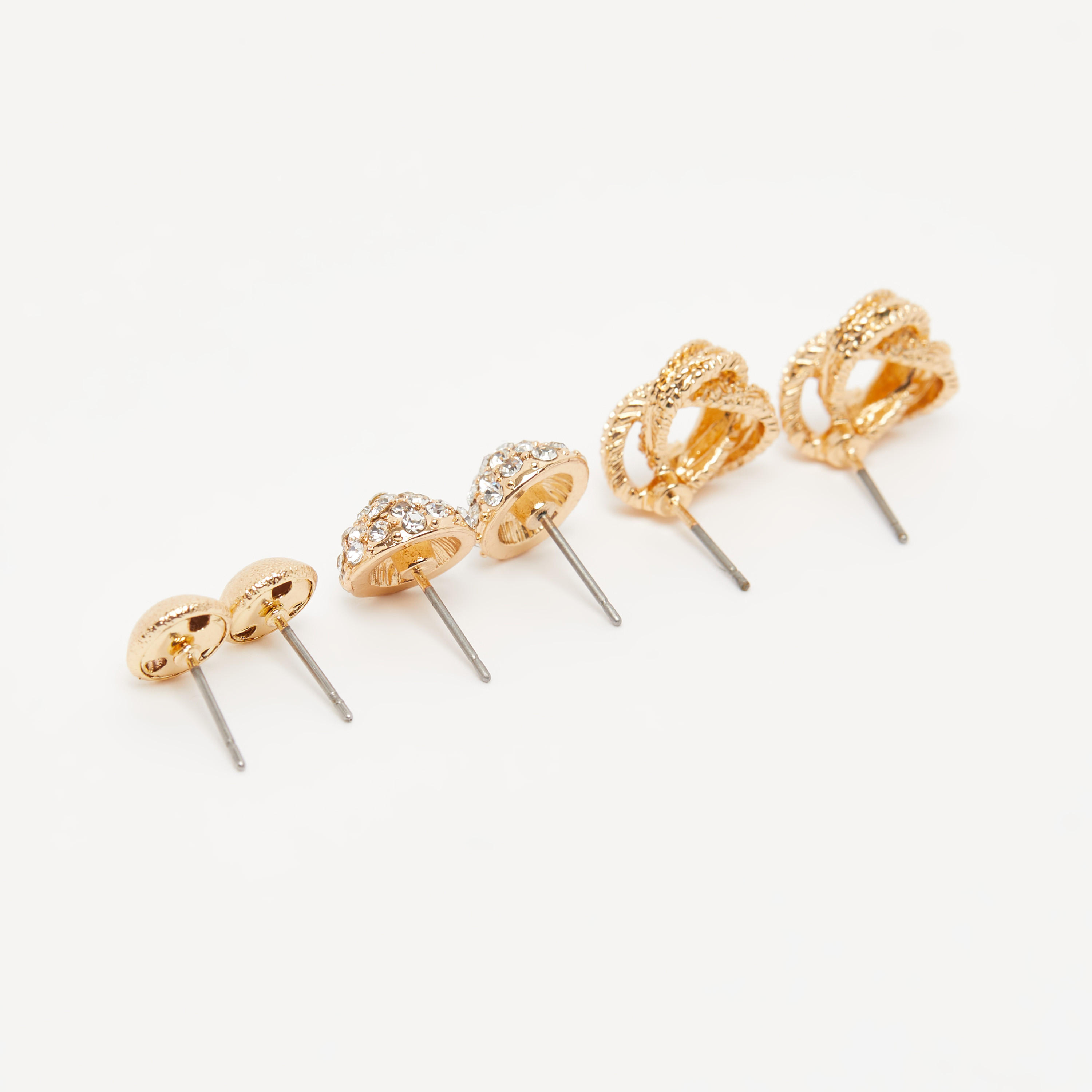 حلقان مرصّعة بتزيينات ومكبس إغلاق - طقم من 3 زوجًا-women-watchesandjewellery-jewellery-earrings-image-3