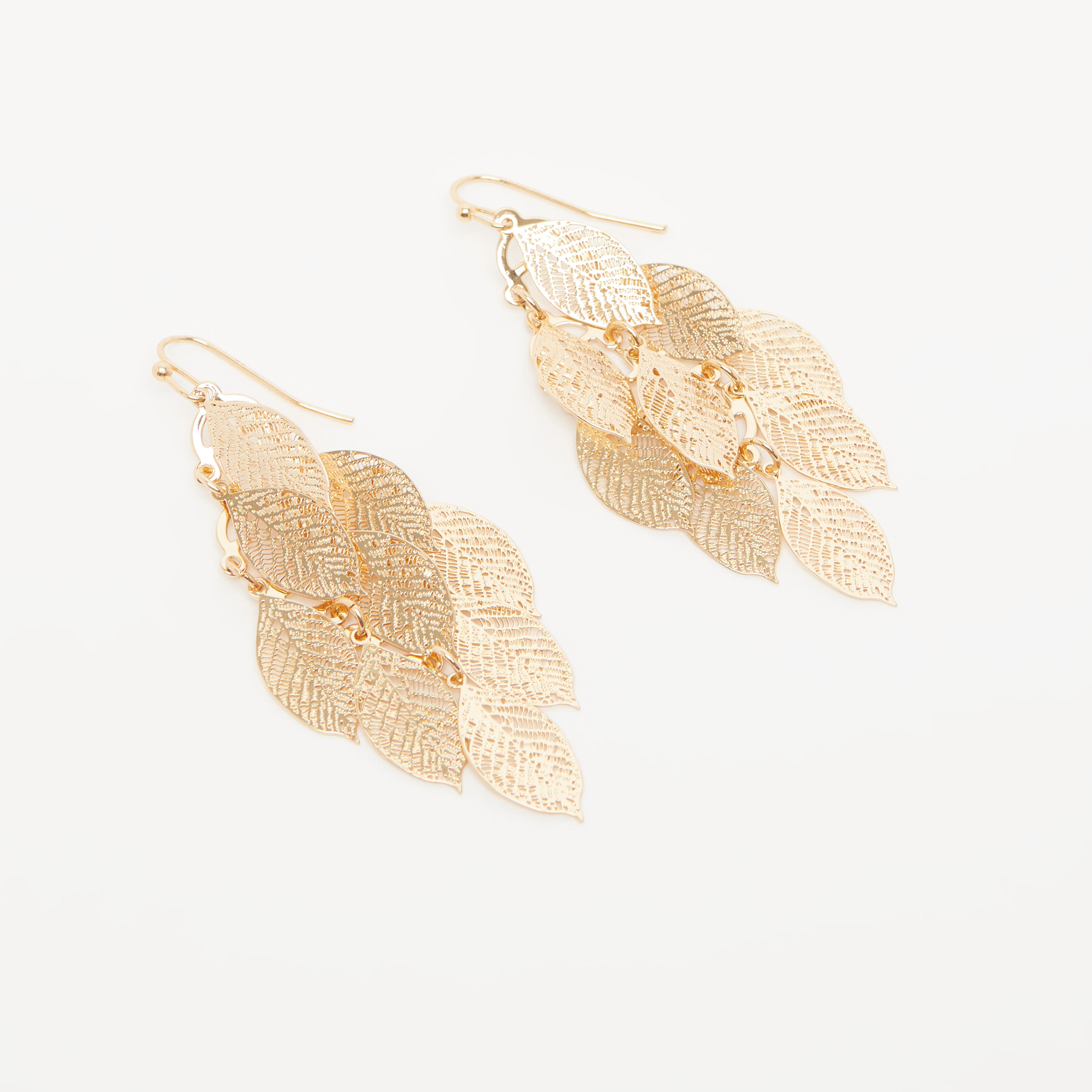 حلقان متدلية ميتاليك بتصميم ورقة بخطاف إغلاق-women-watchesandjewellery-jewellery-earrings-image-4