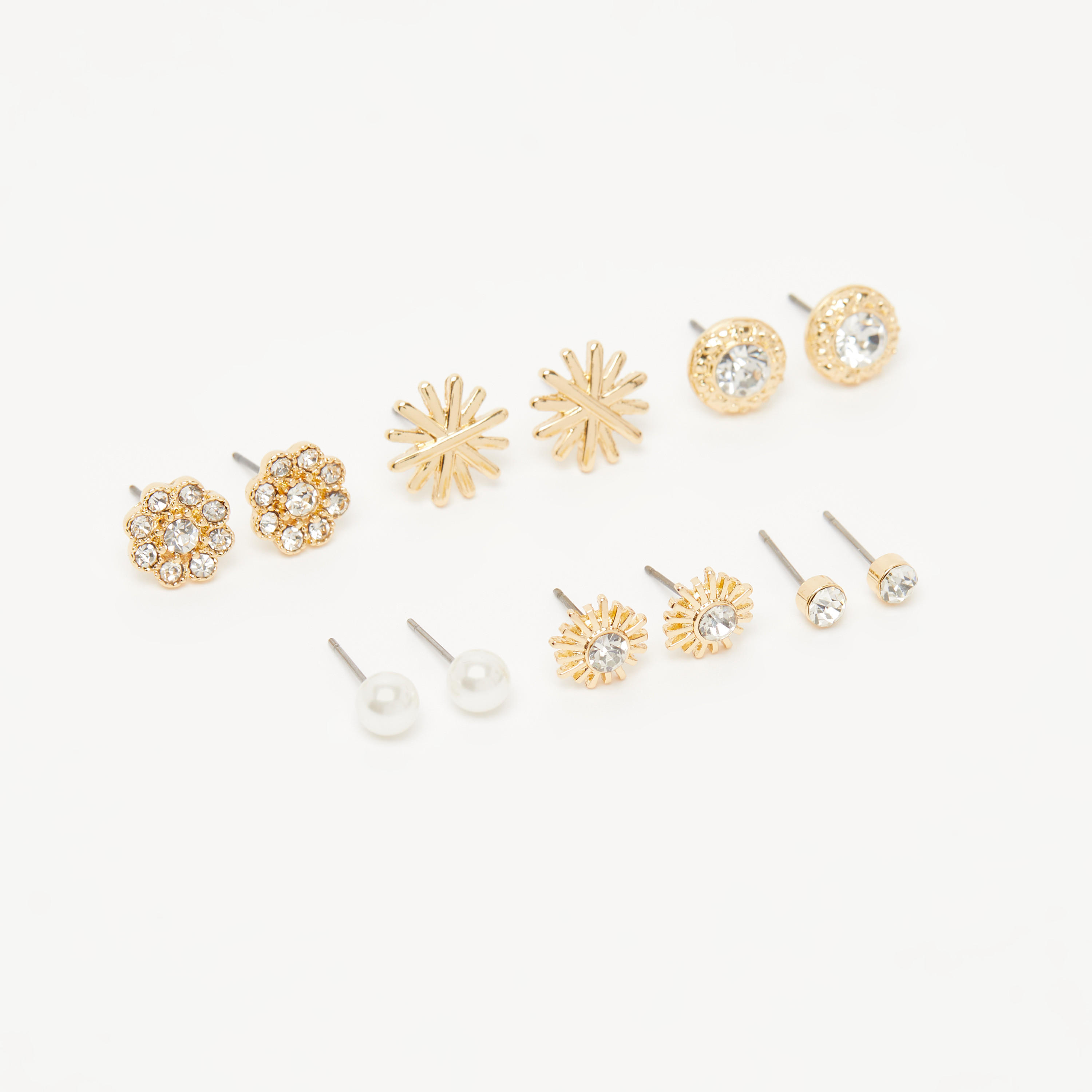 حلقان مرصّعة بتزيينات ومكبس إغلاق - طقم من 6 زوجًا-women-watchesandjewellery-jewellery-earrings-image-1
