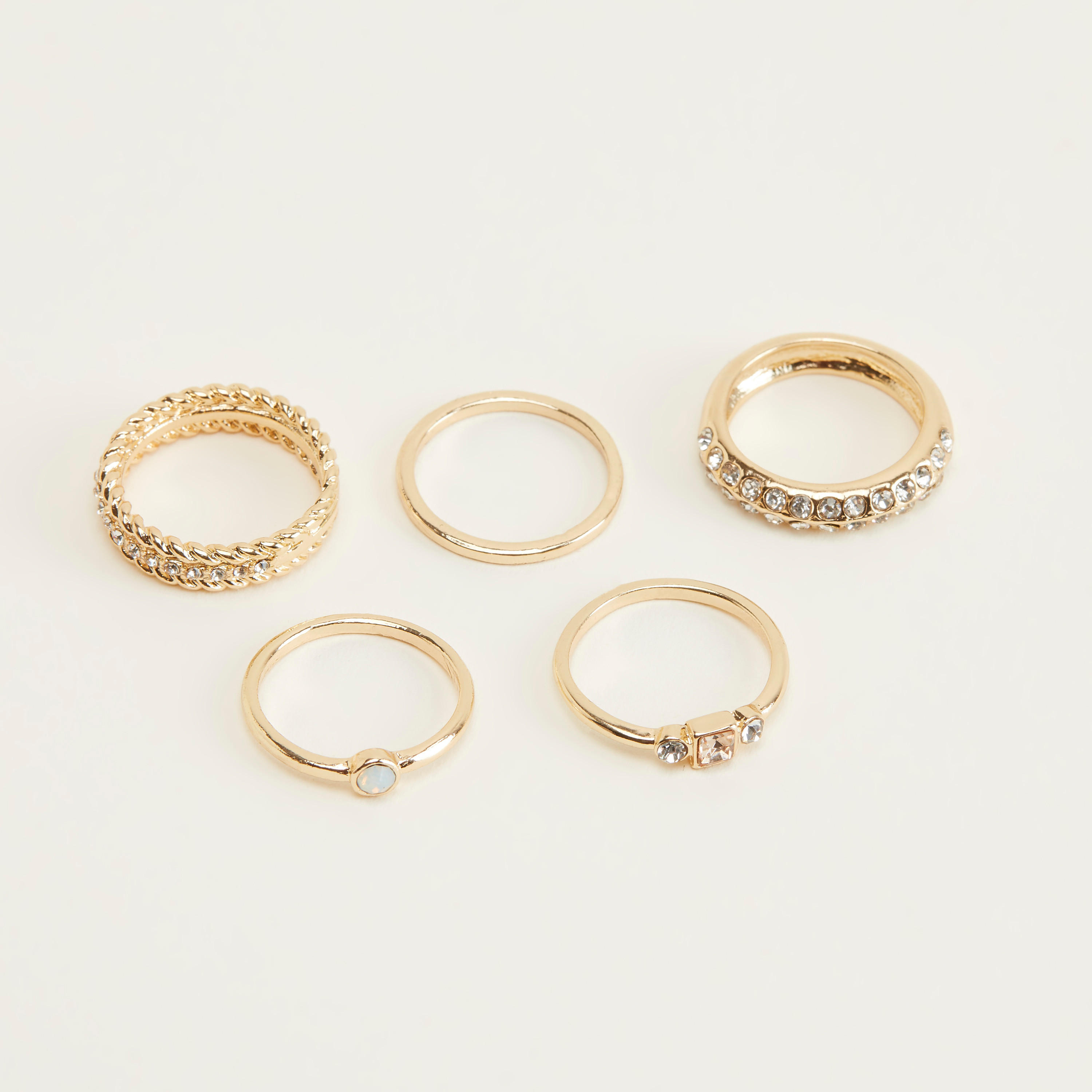 طقم خواتم ميتاليك مزيّنة متنوّعة - 5 قطع-women-watchesandjewellery-jewellery-rings-image-1