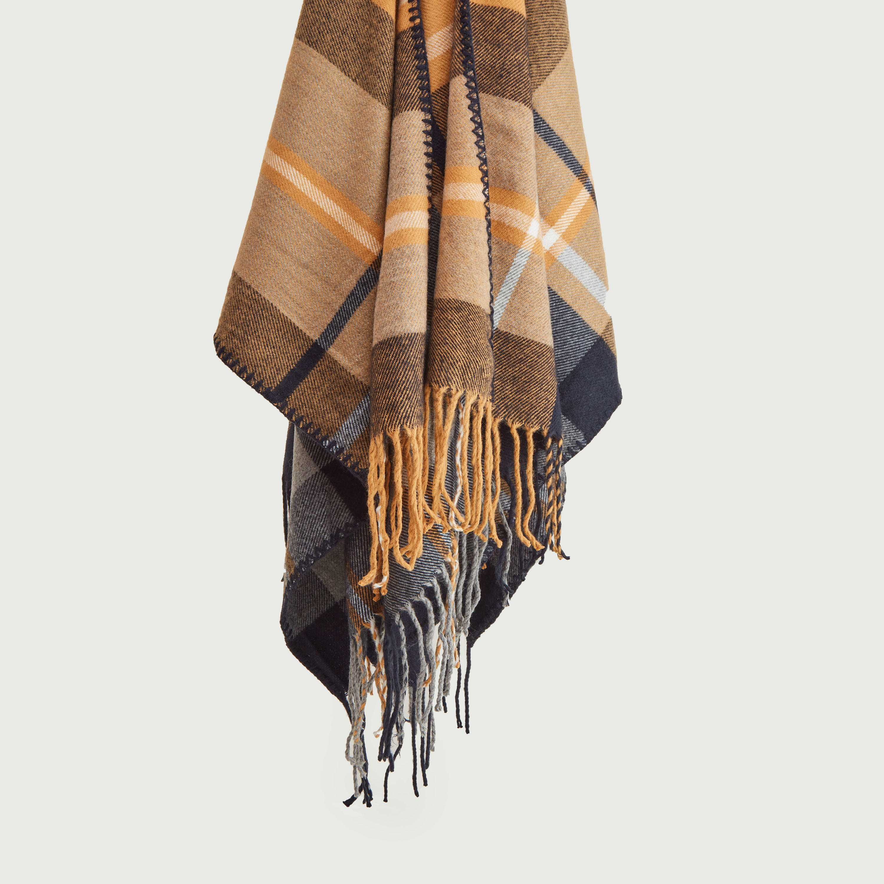 بونشو مربعات بشراشيب مع تفاصيل غرز بطّانيّة-women-clothingaccessories-scarves-image-2