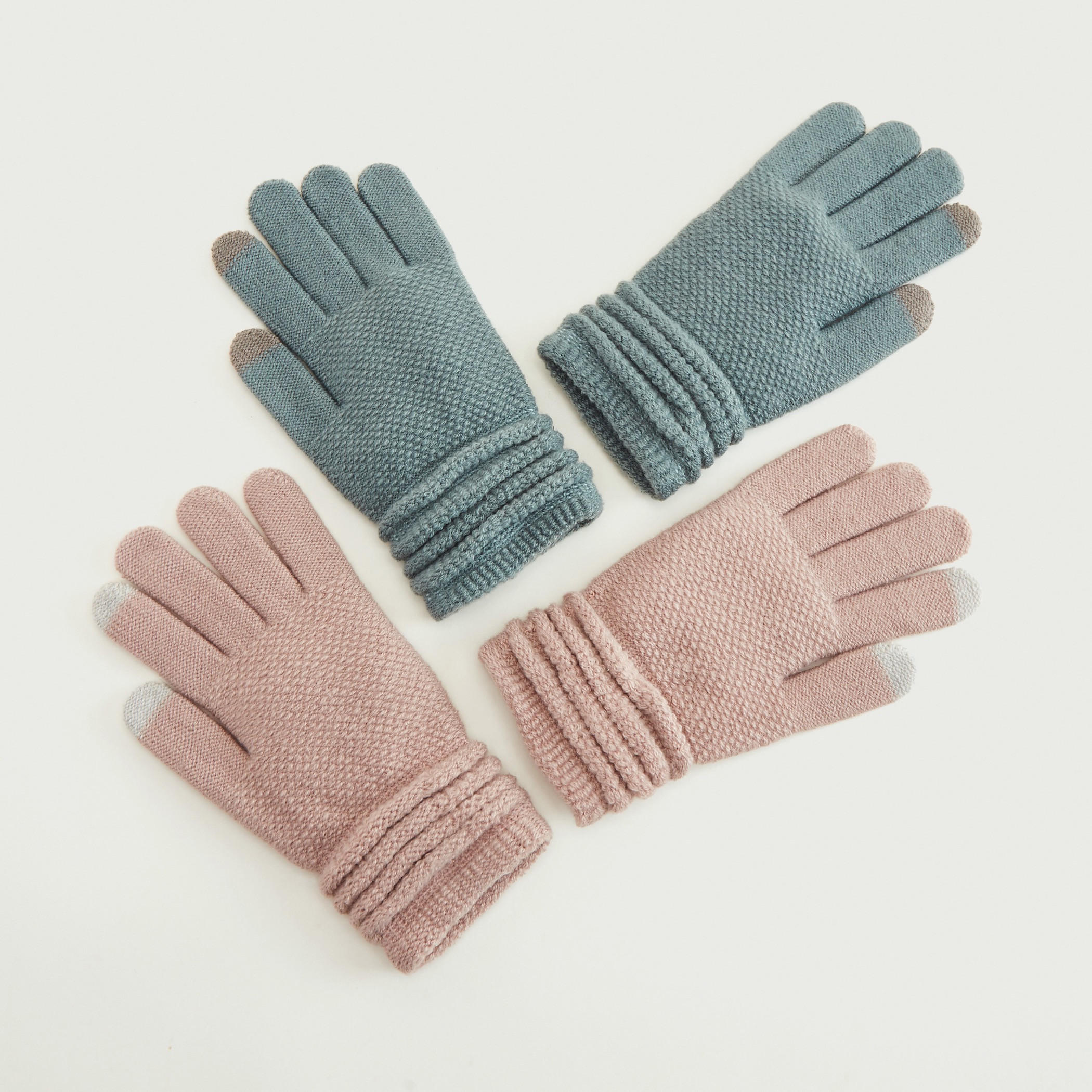 Set of 2 - Textured Gloves with Cuffed Hem-women-clothingaccessories-gloves-image-1