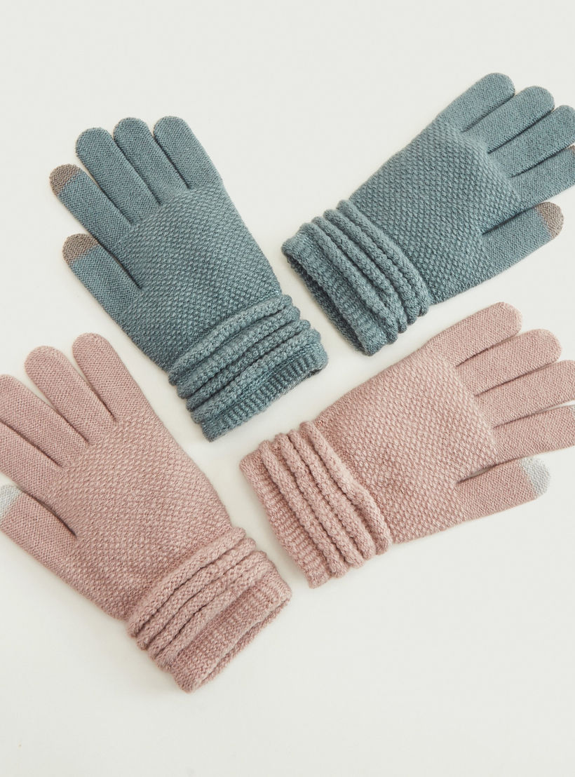 Set of 2 - Textured Gloves with Cuffed Hem-women-clothingaccessories-gloves-image-1