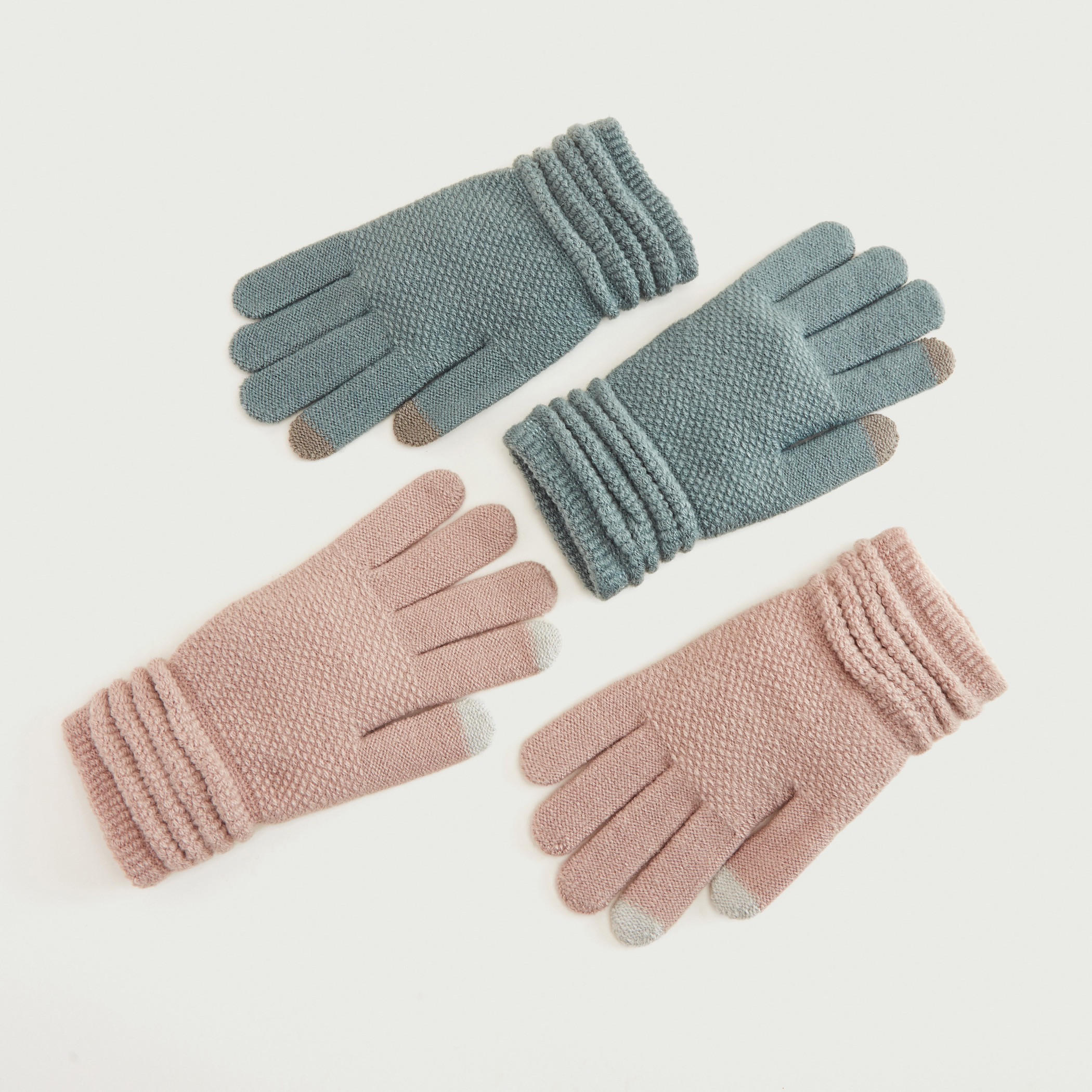 Set of 2 - Textured Gloves with Cuffed Hem-women-clothingaccessories-gloves-image-2