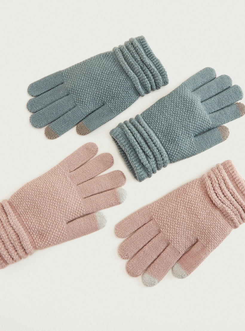 Set of 2 - Textured Gloves with Cuffed Hem-women-clothingaccessories-gloves-image-2