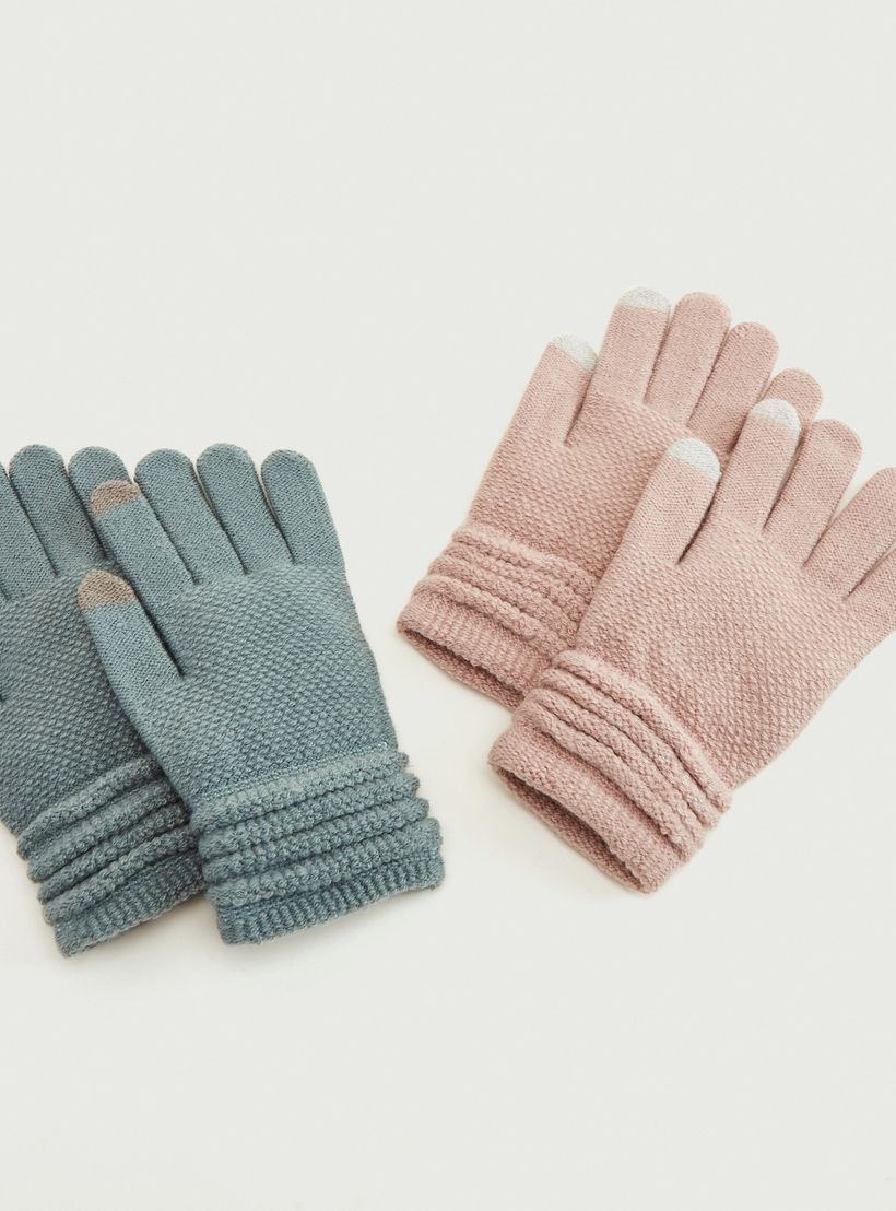 Set of 2 - Textured Gloves with Cuffed Hem-women-clothingaccessories-gloves-image-3