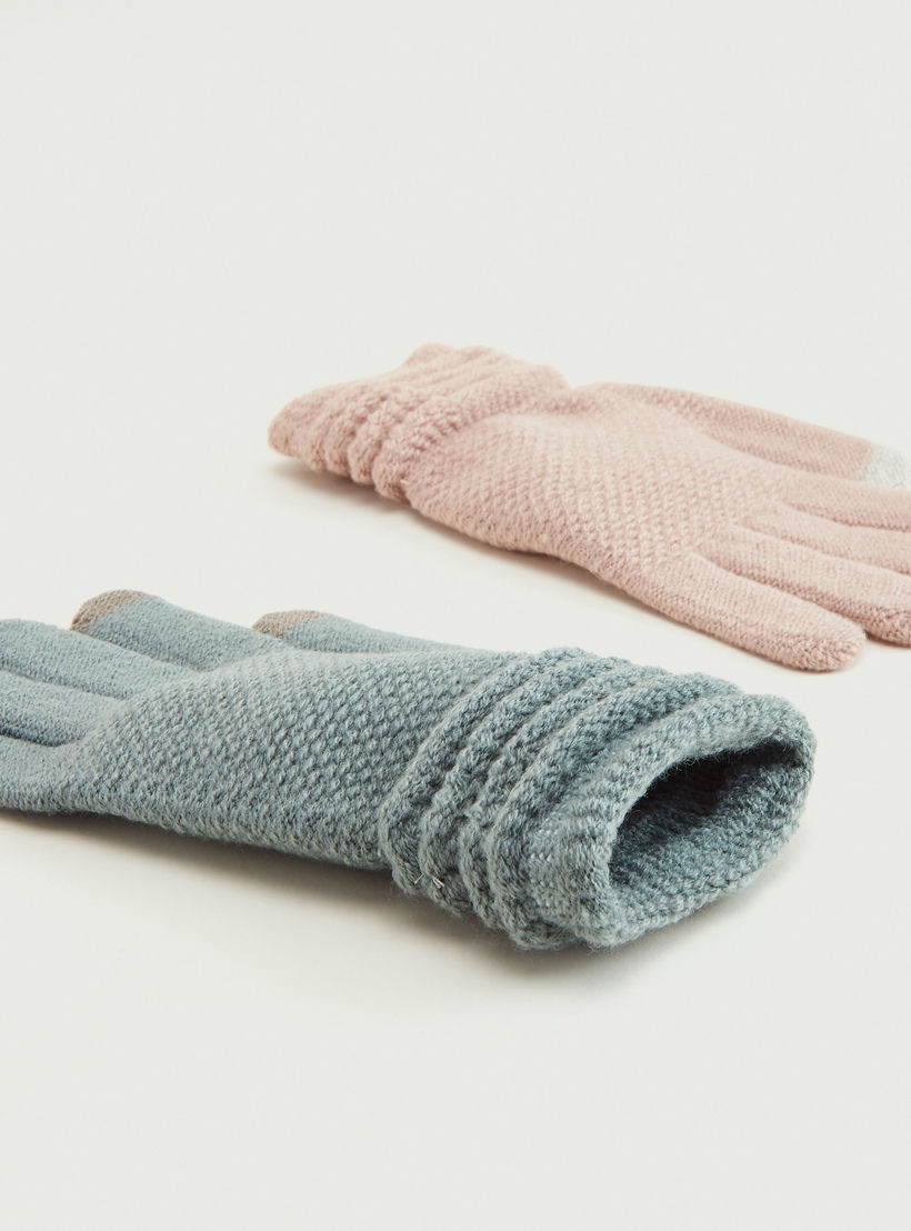 Set of 2 - Textured Gloves with Cuffed Hem-women-clothingaccessories-gloves-image-6