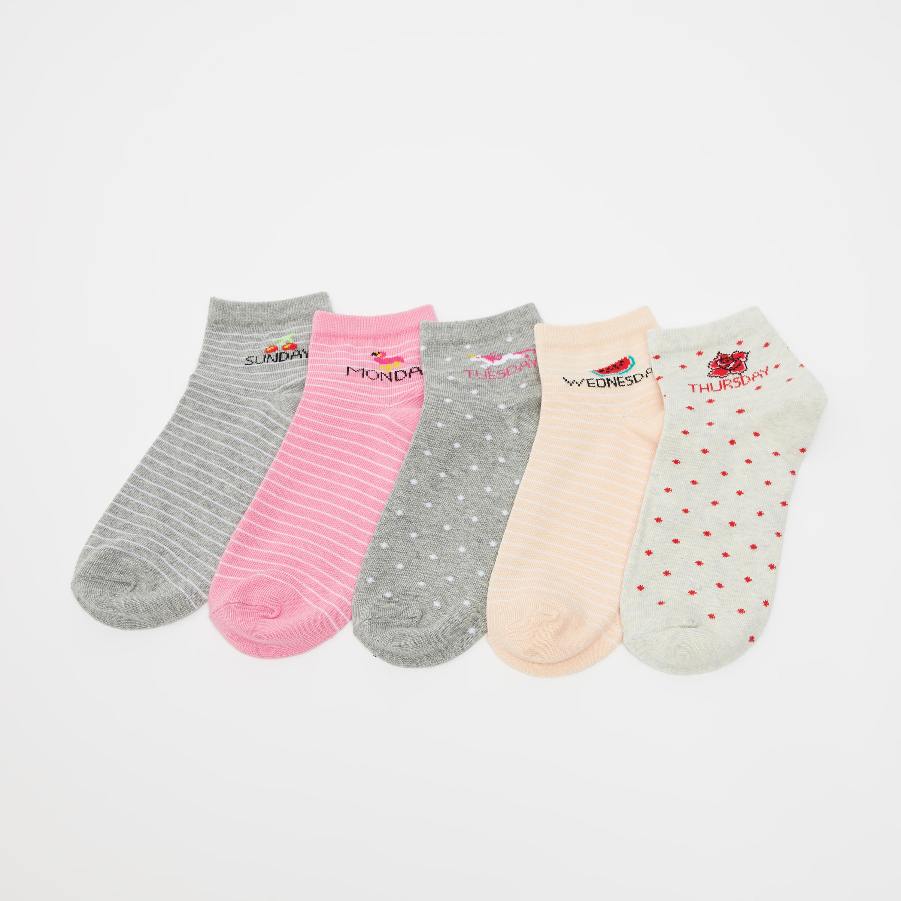 جوارب بارزة الملمس بطول الكاحل بحوّاف مطاطية - طقم من 5 أزواج-women-socksandstockings-image-1