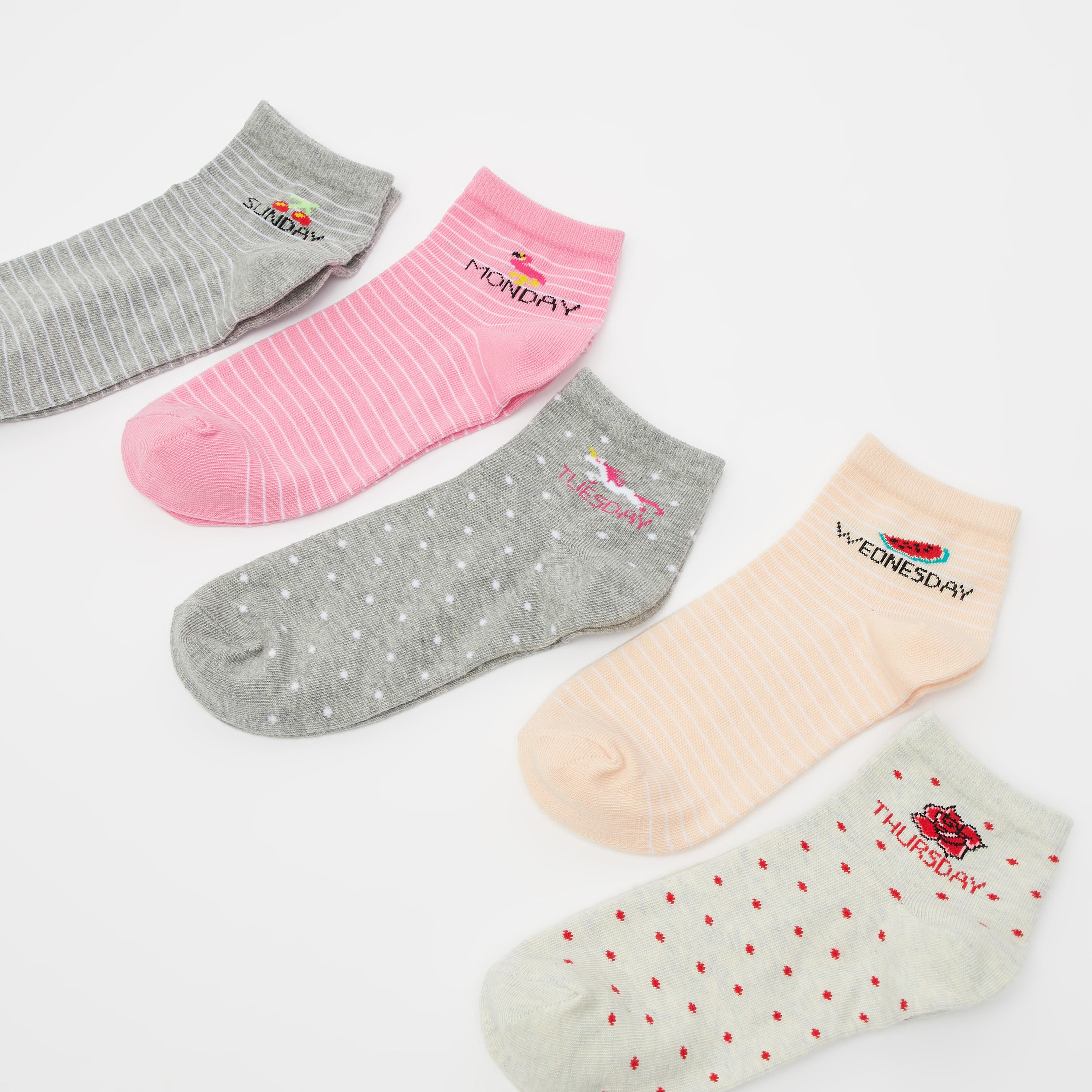 جوارب بارزة الملمس بطول الكاحل بحوّاف مطاطية - طقم من 5 أزواج-women-socksandstockings-image-3