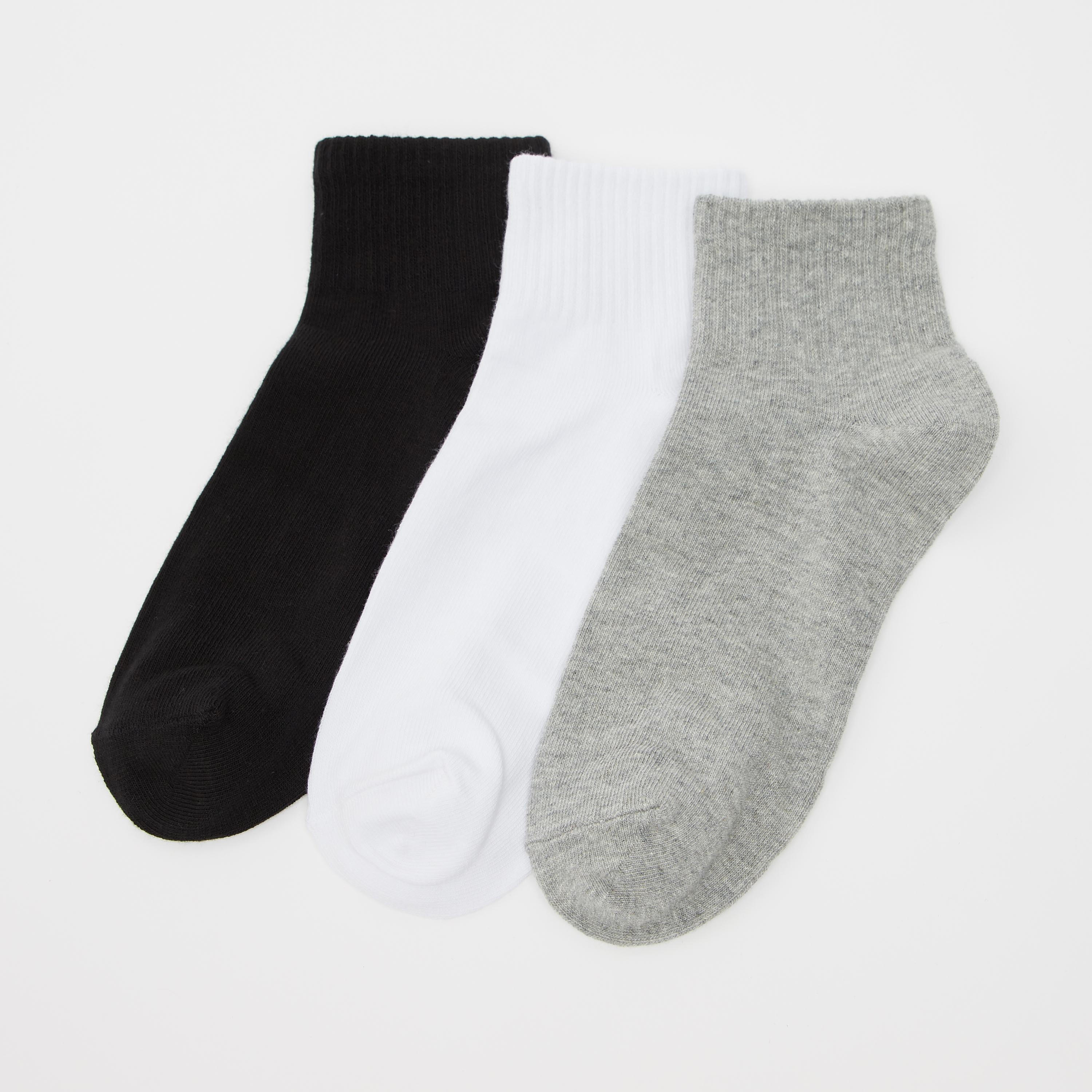 Set of 3 - Solid Ankle Length Socks with Ribbed Hem-women-socksandstockings-image-1