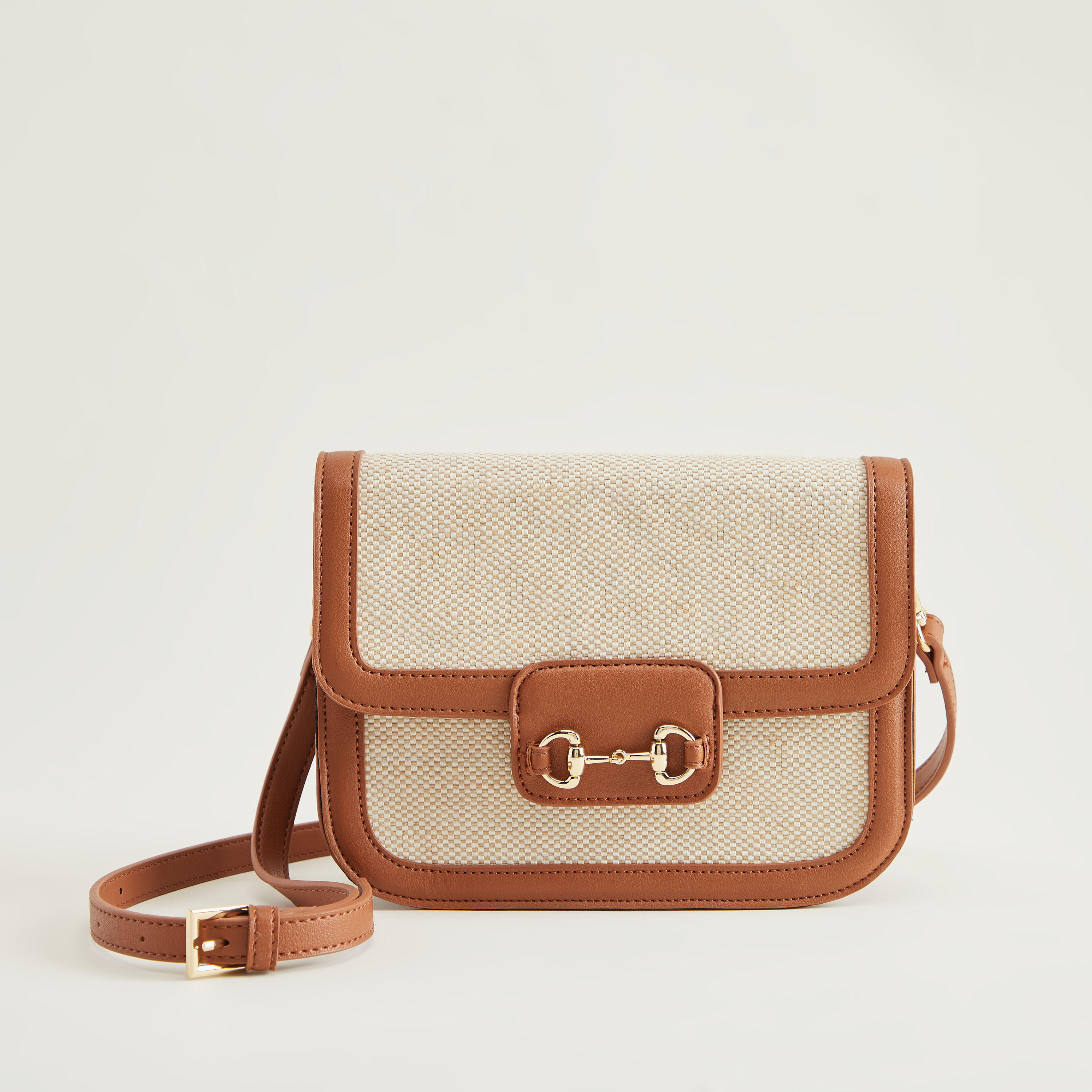 Textured Crossbody Bag with Magnetic Snap Closure and Adjustable Strap-women-bagsandwallets-handbags-image-1