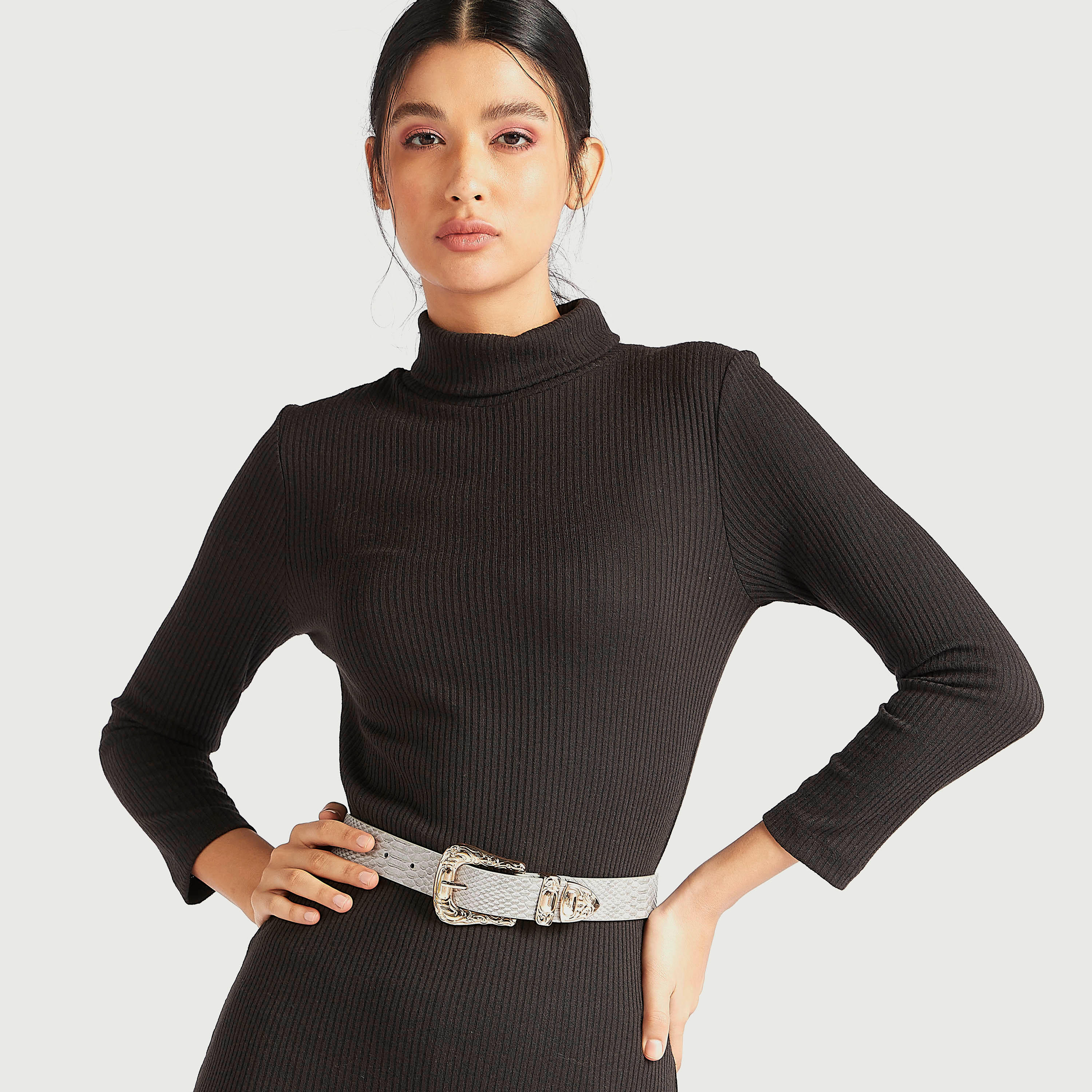 حزام بتصميم جلد حيوان بارز الملمس وإبزيم بدبوس-women-clothingaccessories-belts-image-2
