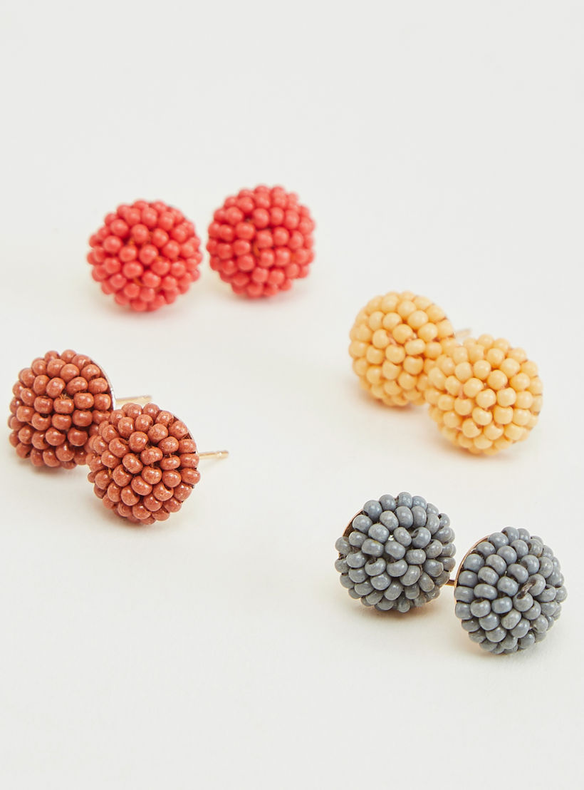 Set of 4 - Beaded Stud Earrings with Pushback Closure-women-watchesandjewellery-jewellery-earrings-image-1
