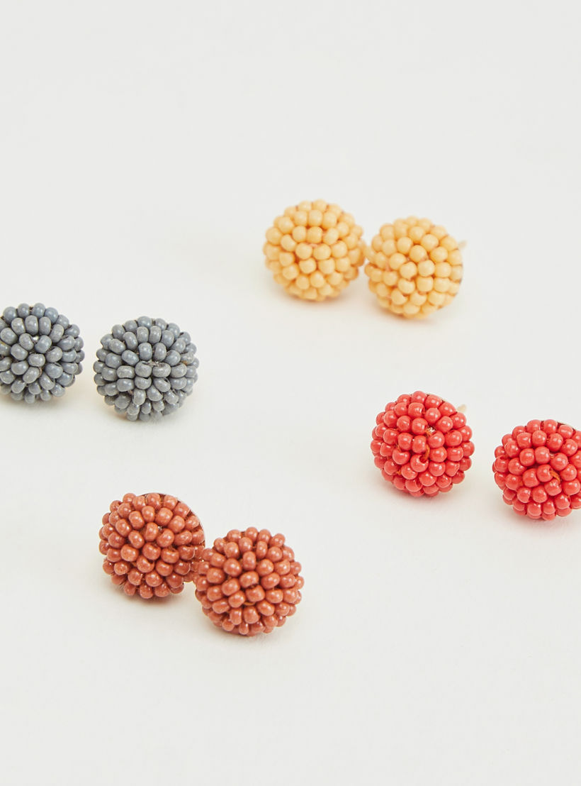 Set of 4 - Beaded Stud Earrings with Pushback Closure-women-watchesandjewellery-jewellery-earrings-image-3