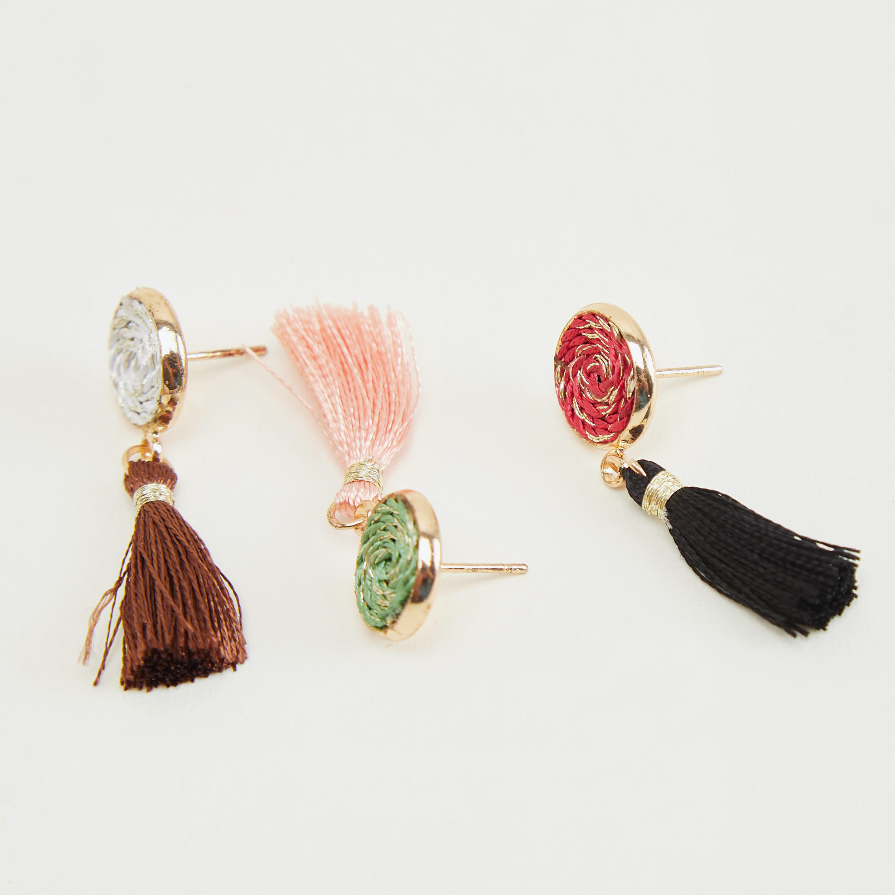 حلقان متدلية مزينة بشرابات - طقم من 3 أزواج-women-watchesandjewellery-jewellery-earrings-image-5