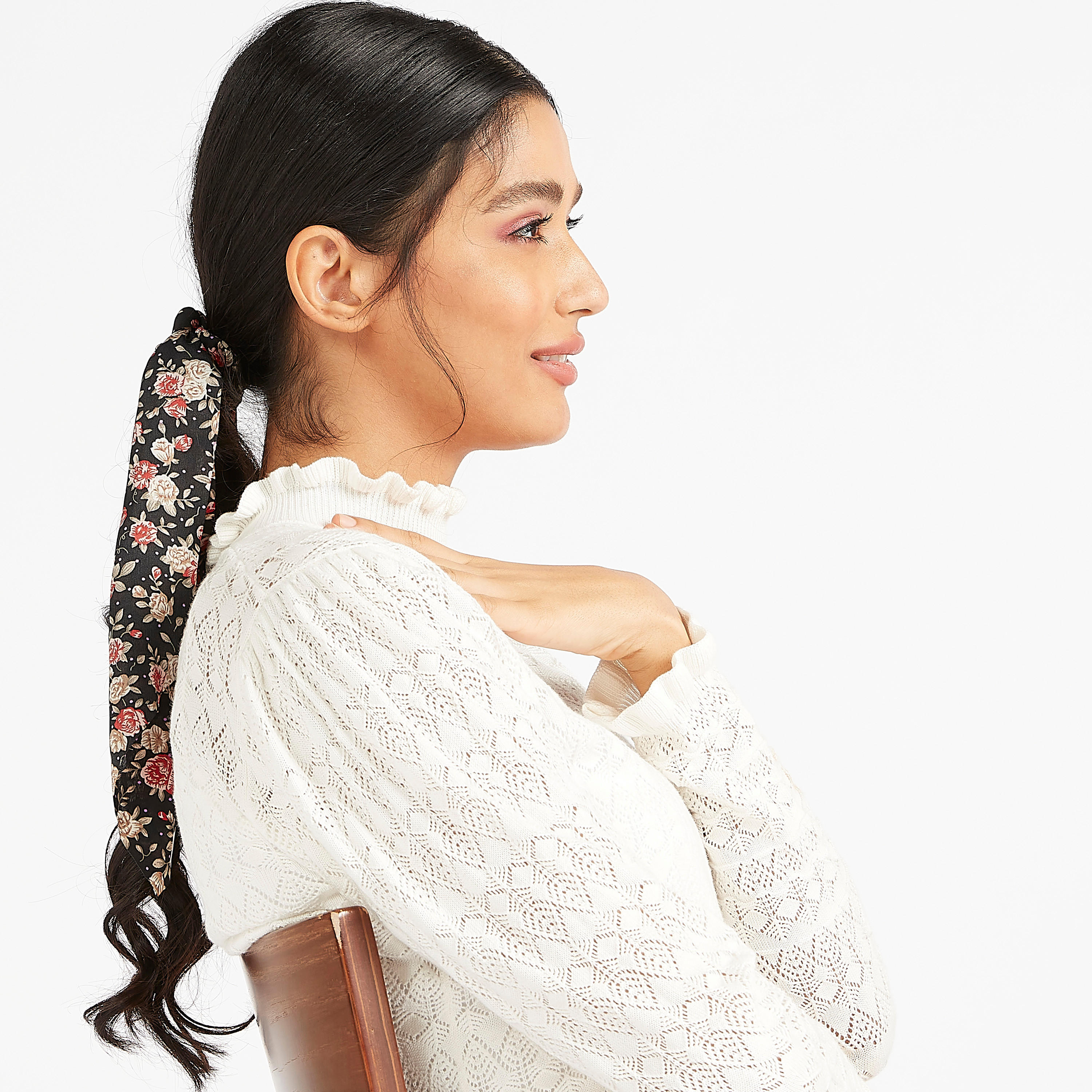 Floral Print Hair Tie with Knot Detail-women-hairaccessories-image-2