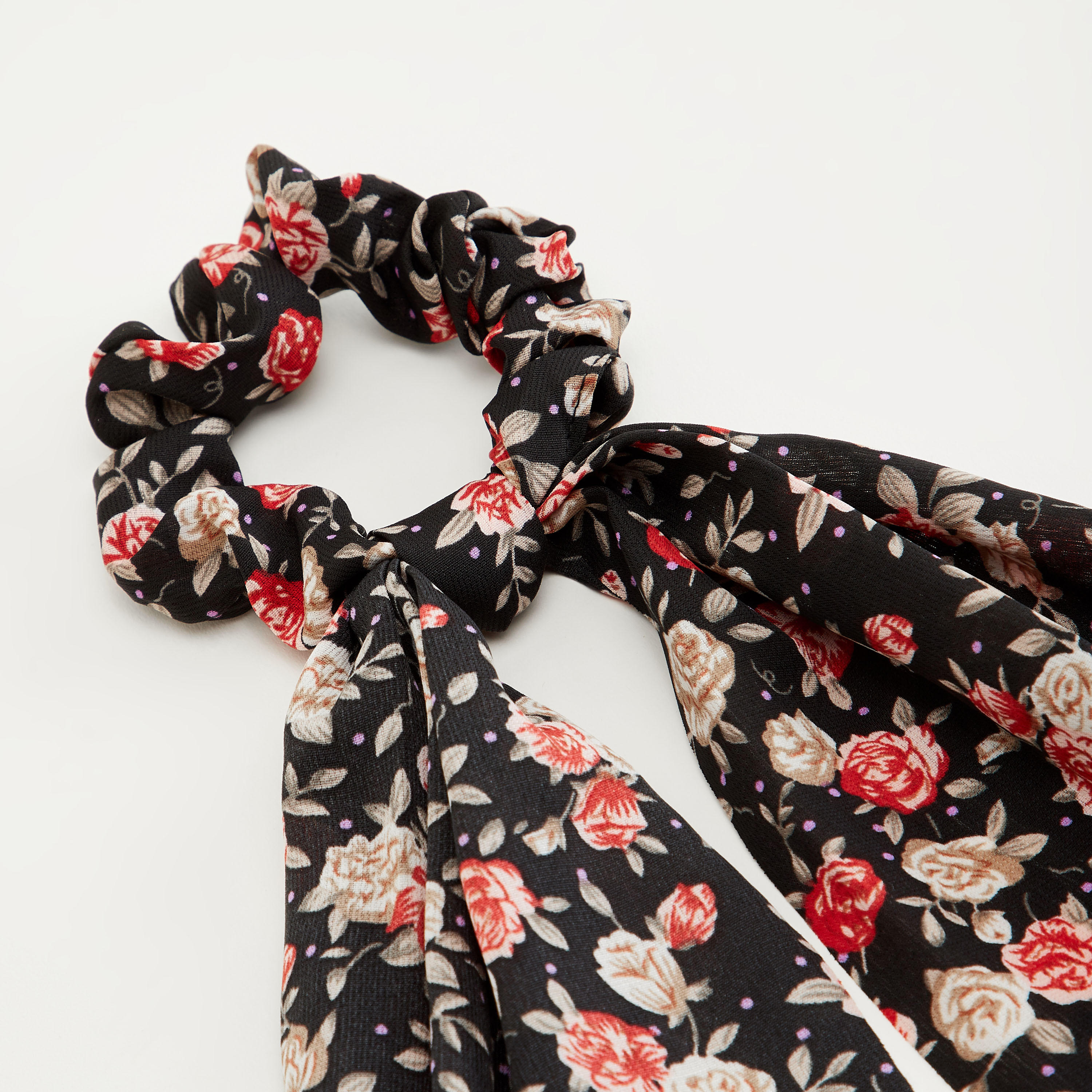 Floral Print Hair Tie with Knot Detail-women-hairaccessories-image-3