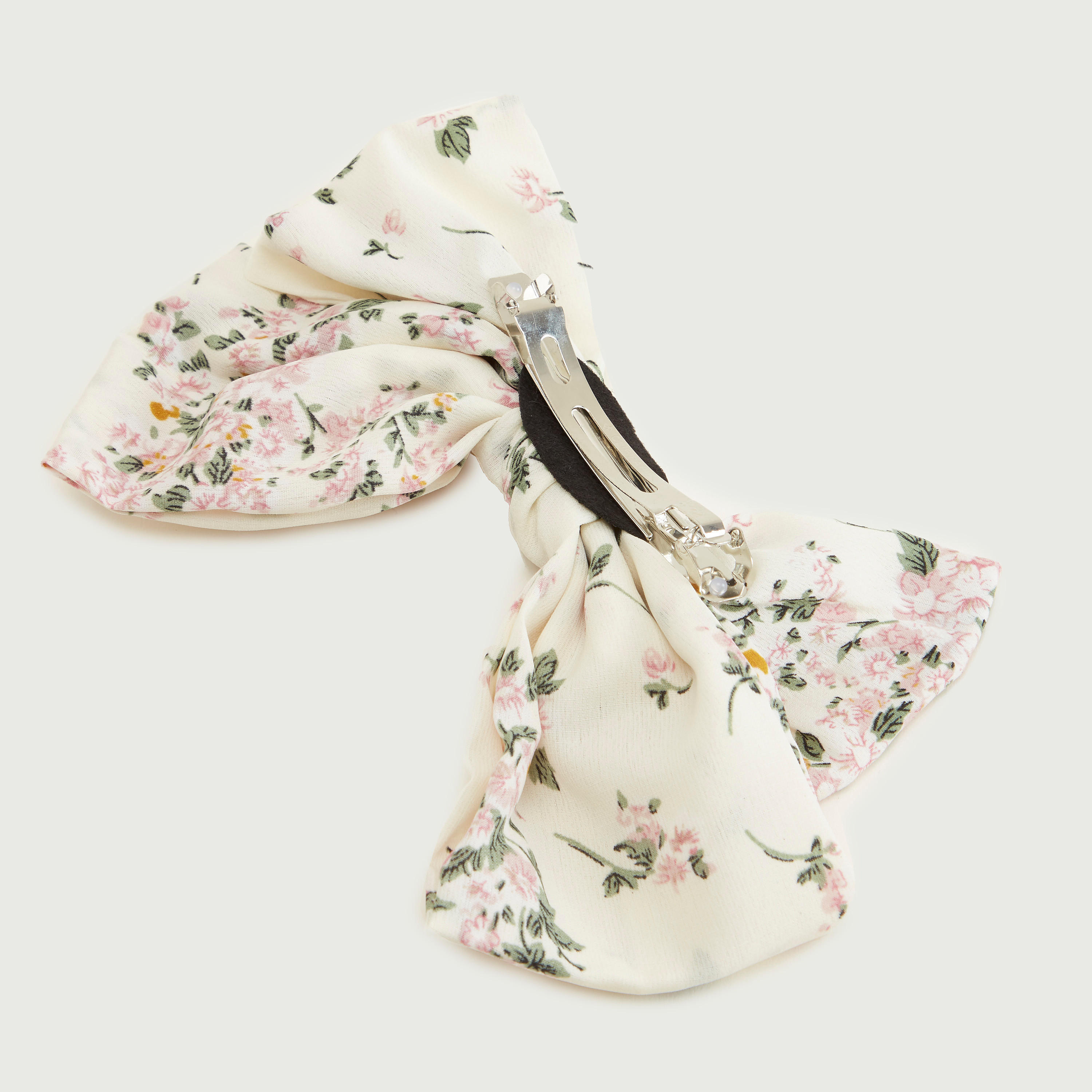 Floral Print Bow Detail Hair Clip-women-hairaccessories-image-4