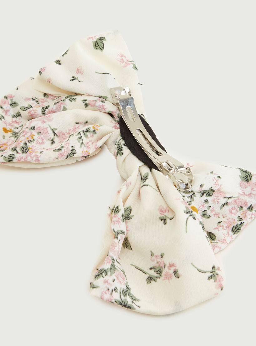 Floral Print Bow Detail Hair Clip-women-hairaccessories-image-4