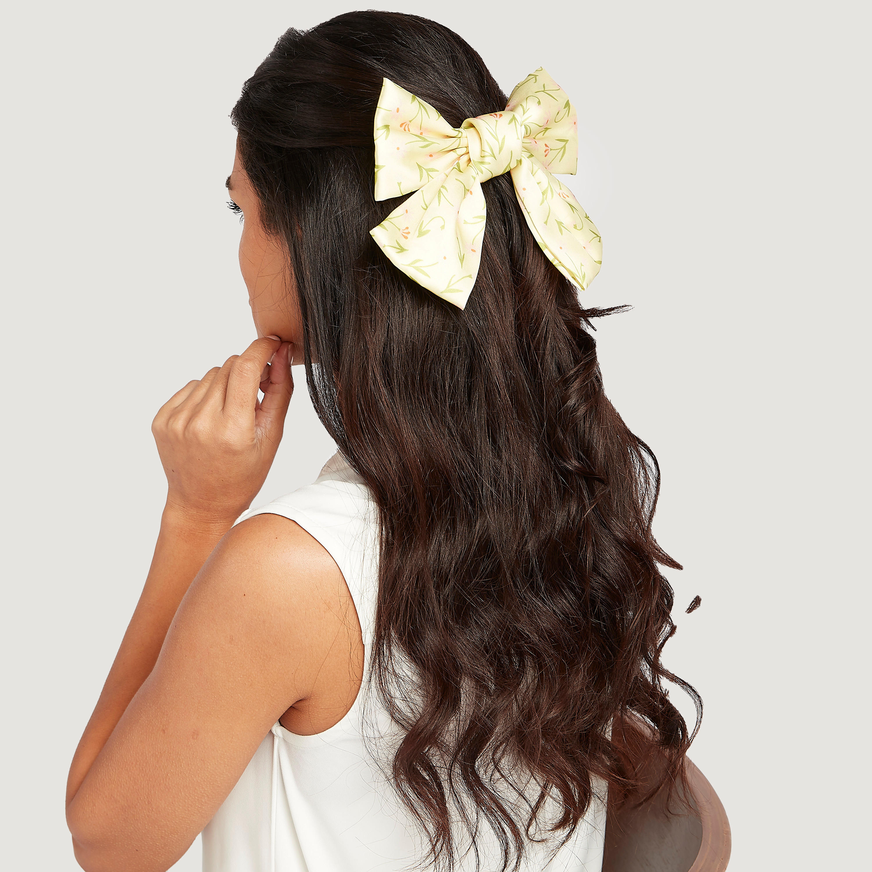 Floral Print Bow Detail Hair Clip-women-hairaccessories-image-2