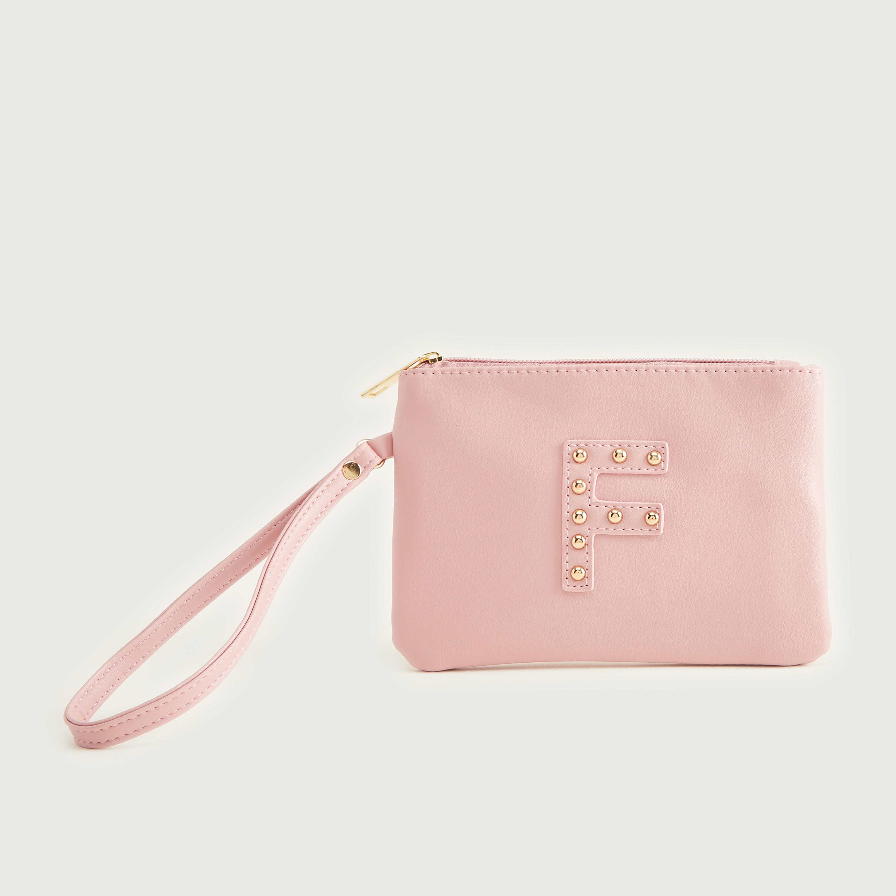 شنطة صغيرة بتصيميم حرف أف مرصّع مع سوار وسحّاب إغلاق من جلو-women-bagsandwallets-wallets-image-1