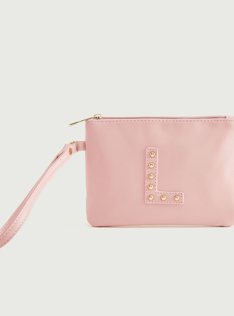 شنطة صغيرة بتصيميم حرف أل مرصّع مع سوار وسحّاب إغلاق من جلو-women-bagsandwallets-wallets-image-4