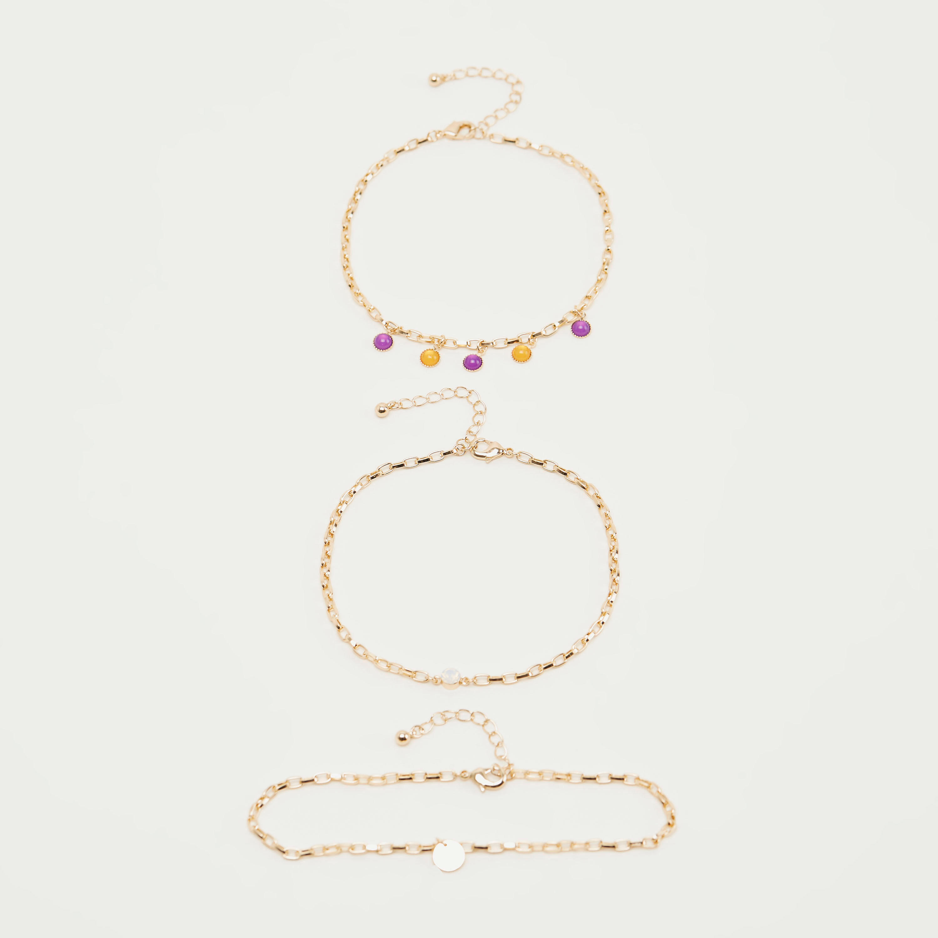 Set of 3 - Embellished Metallic Anklet-women-watchesandjewellery-jewellery-anklets-image-1