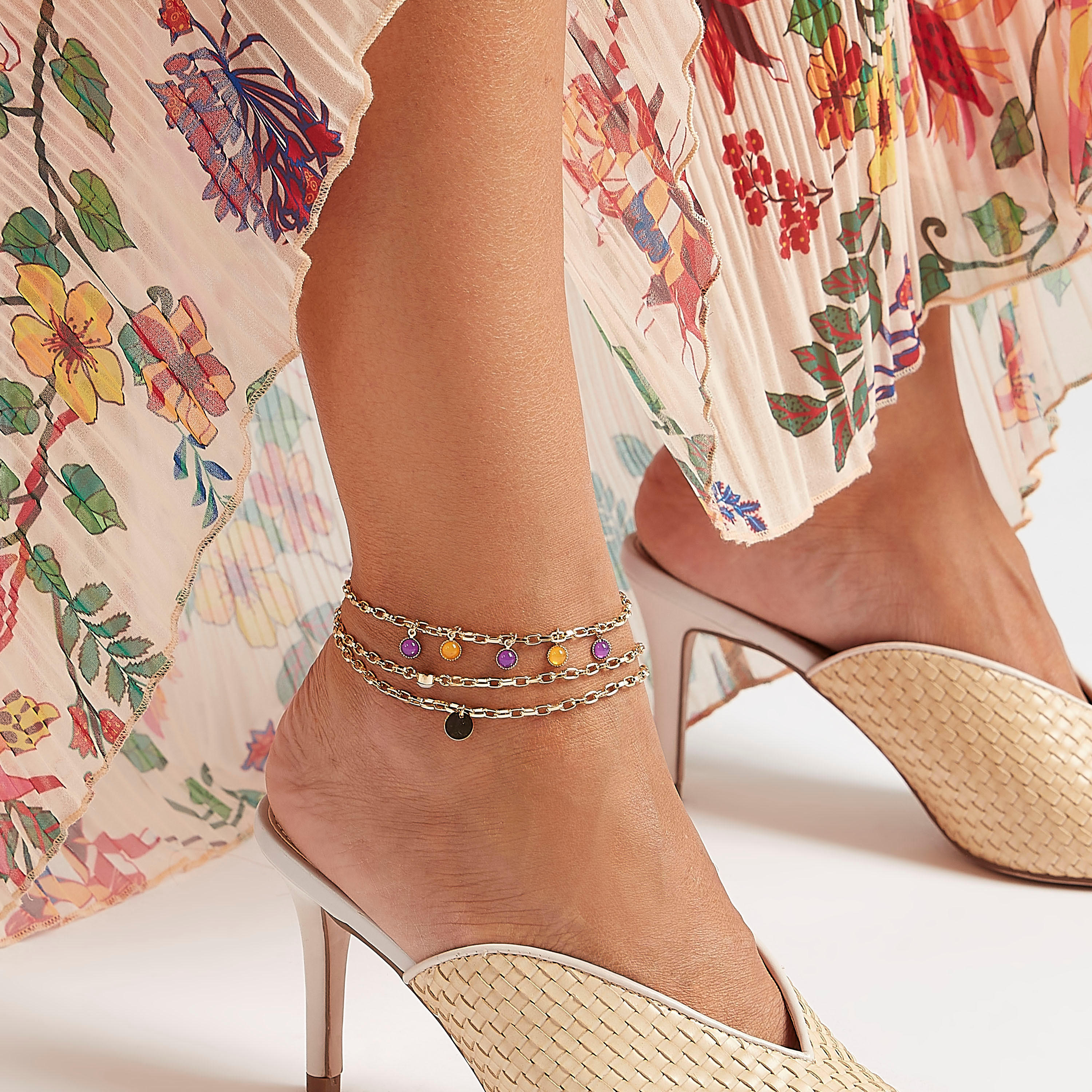 Set of 3 - Embellished Metallic Anklet-women-watchesandjewellery-jewellery-anklets-image-2