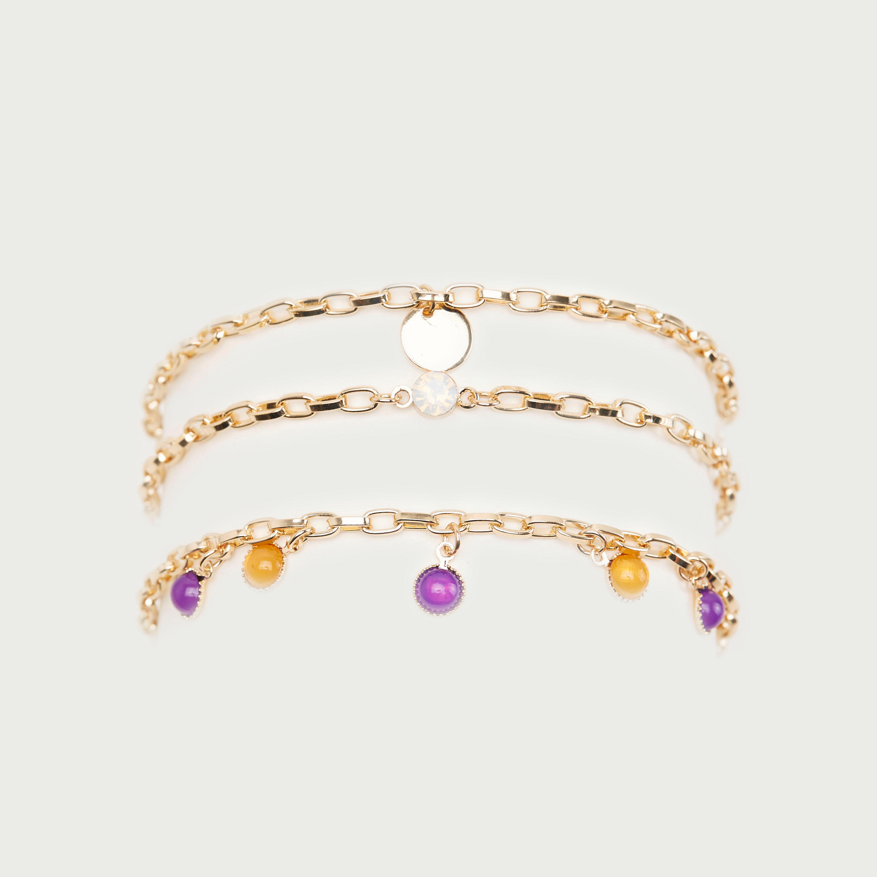 Set of 3 - Embellished Metallic Anklet-women-watchesandjewellery-jewellery-anklets-image-5