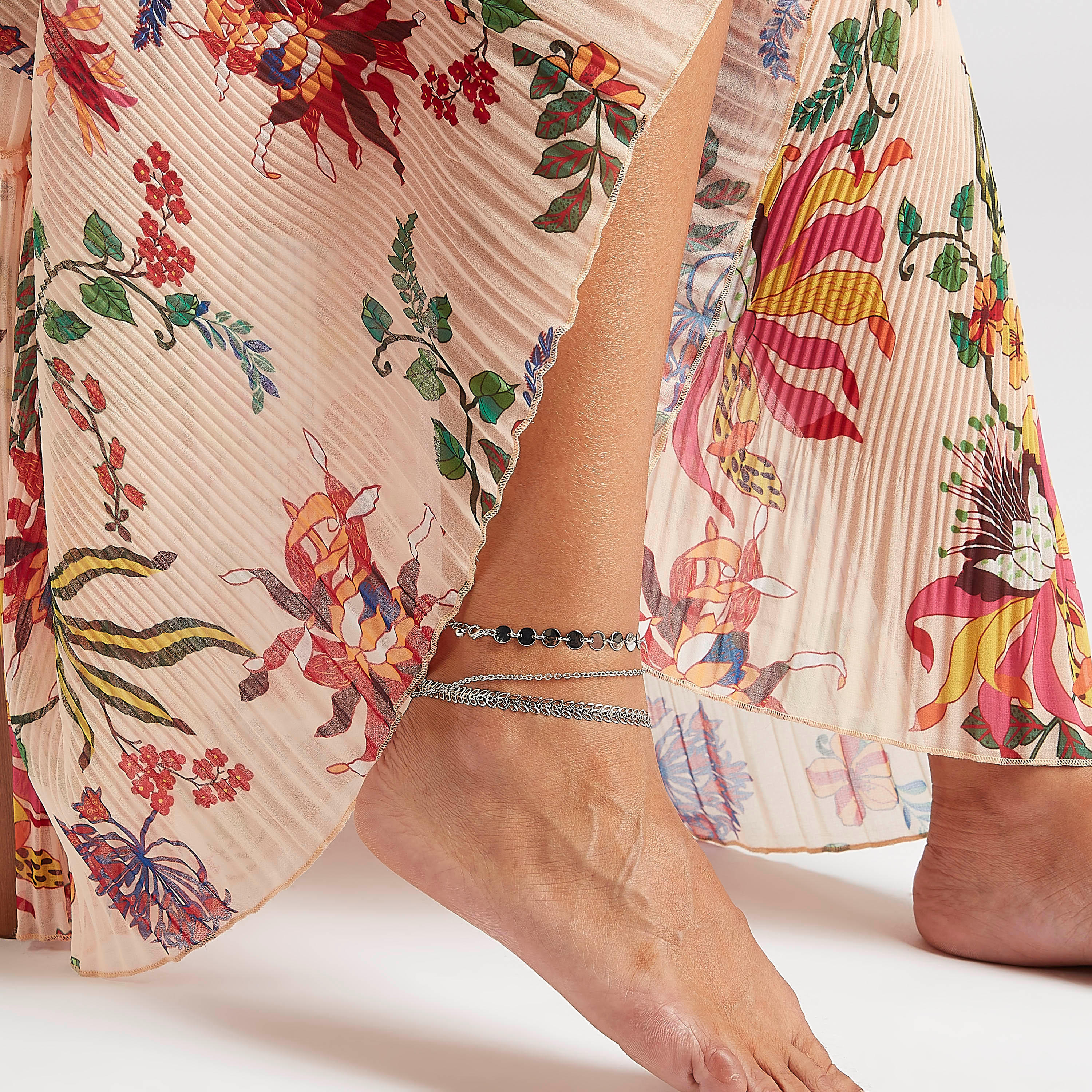 خلخال ميتاليك مزيّن بمشبك إغلاق - طقم من 3-women-watchesandjewellery-jewellery-anklets-image-2