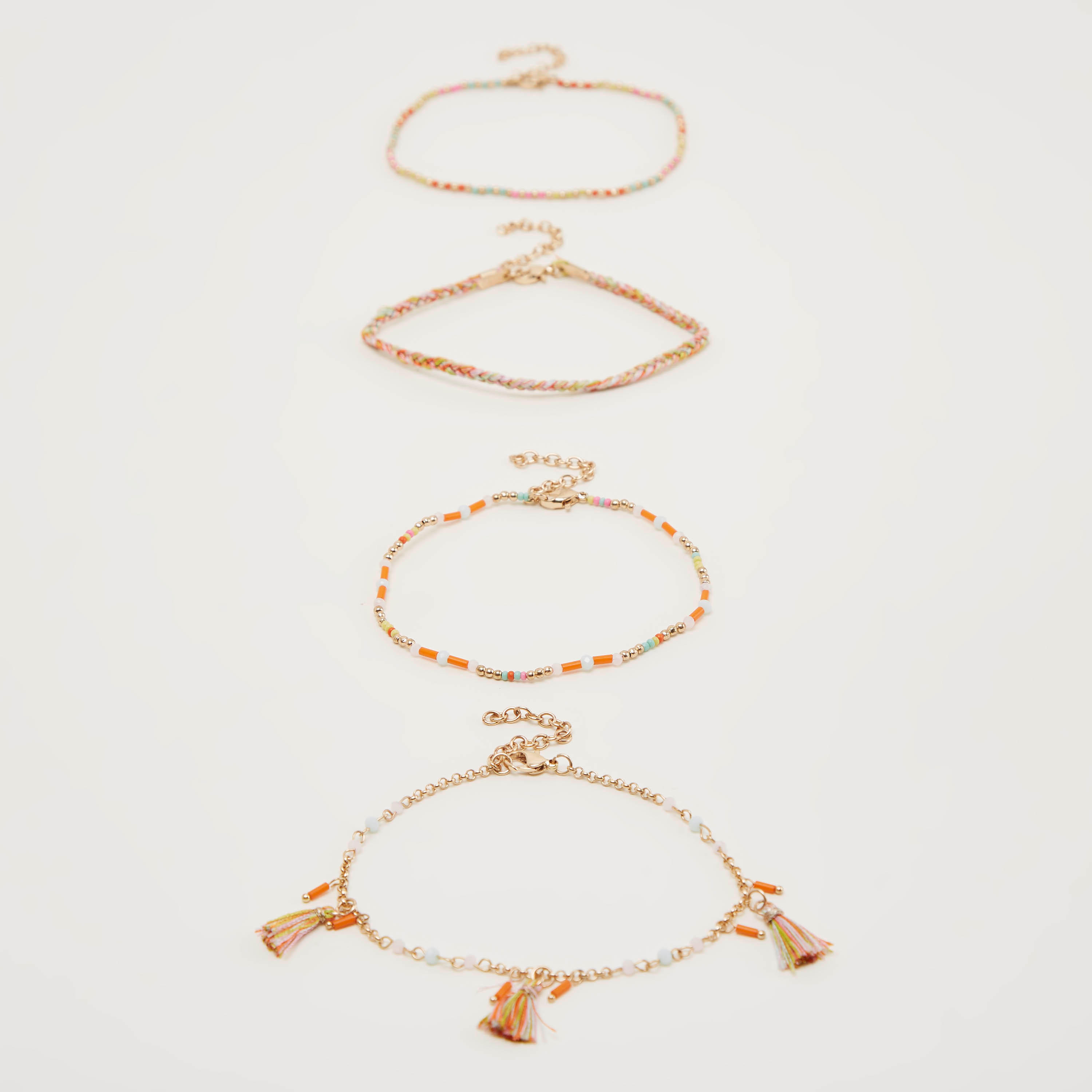 خلخال ميتاليك مزيّن بمشبك إغلاق - طقم 4-women-watchesandjewellery-jewellery-anklets-image-1