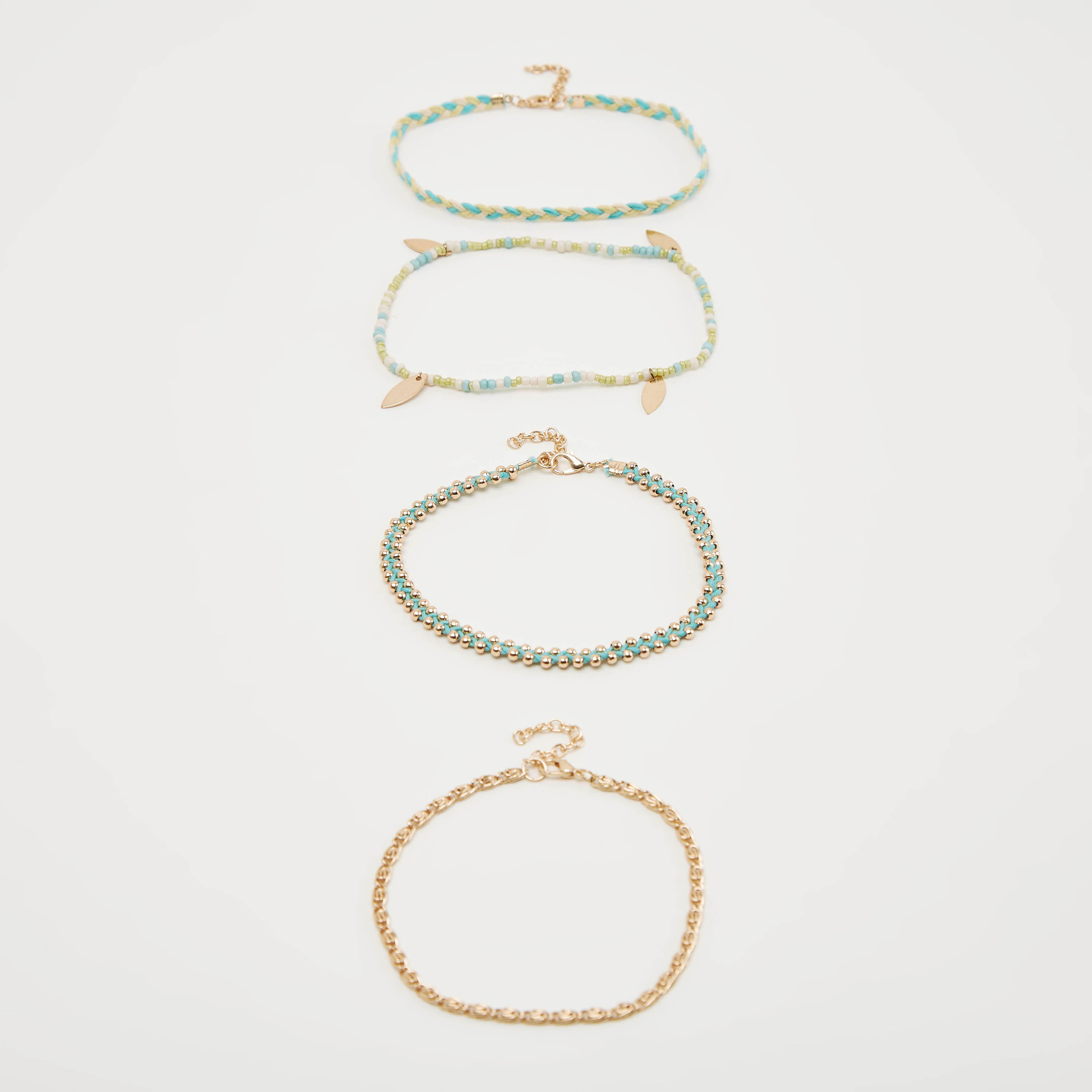 خلخال ميتاليك مزيّن بمشبك إغلاق - طقم 4-women-watchesandjewellery-jewellery-anklets-image-1