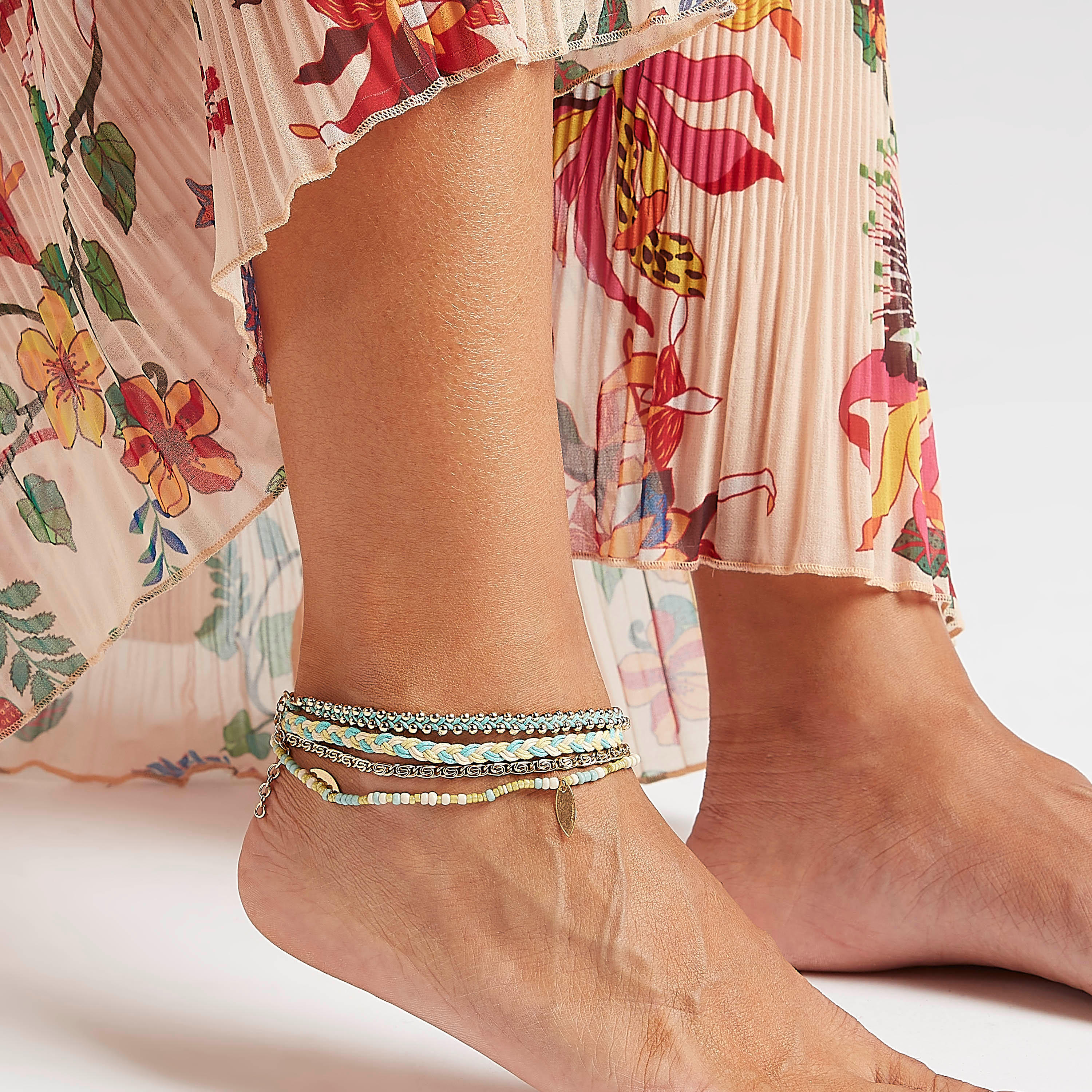 خلخال ميتاليك مزيّن بمشبك إغلاق - طقم 4-women-watchesandjewellery-jewellery-anklets-image-2