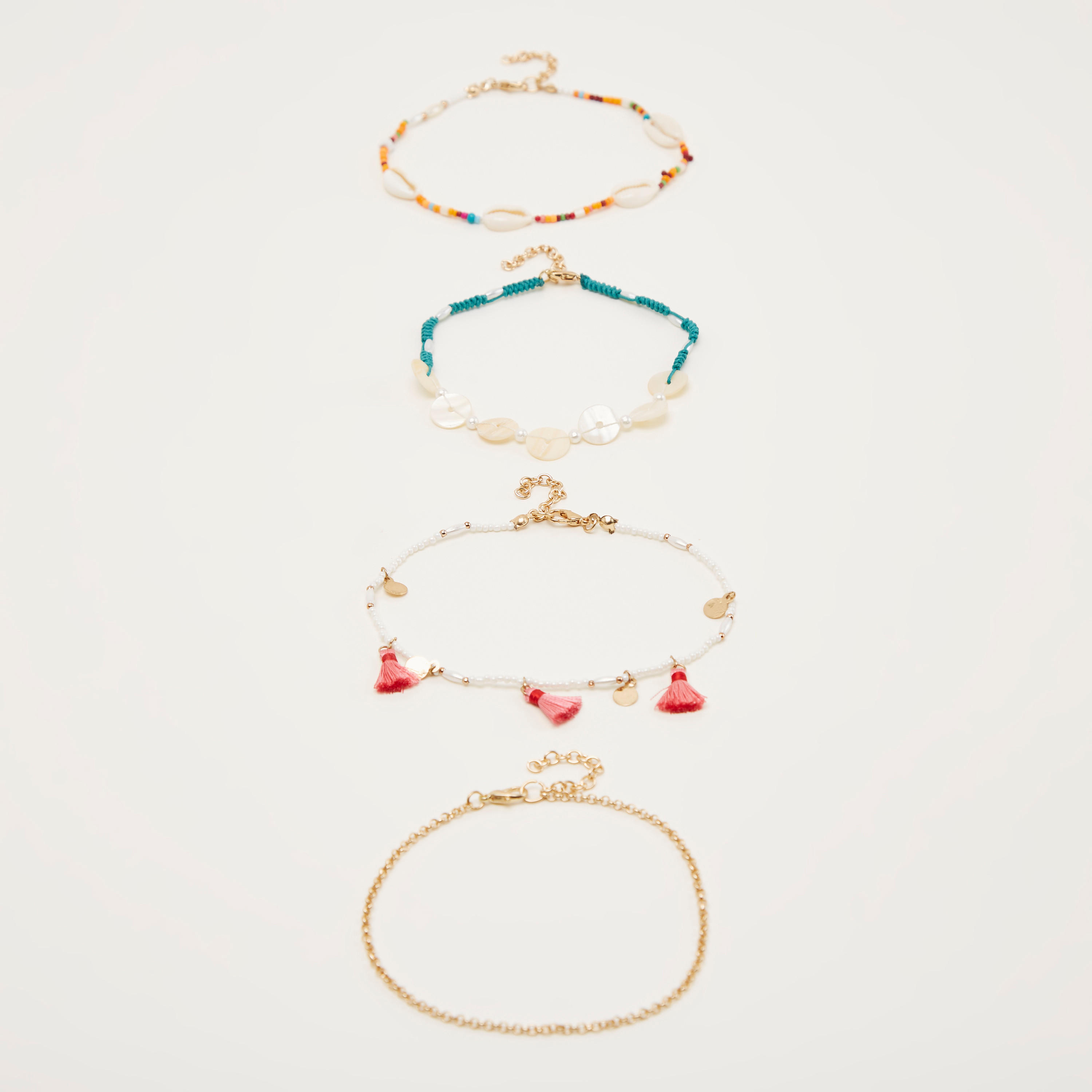 خلخال ميتاليك مزيّن بمشبك إغلاق - طقم من 4-women-watchesandjewellery-jewellery-anklets-image-1