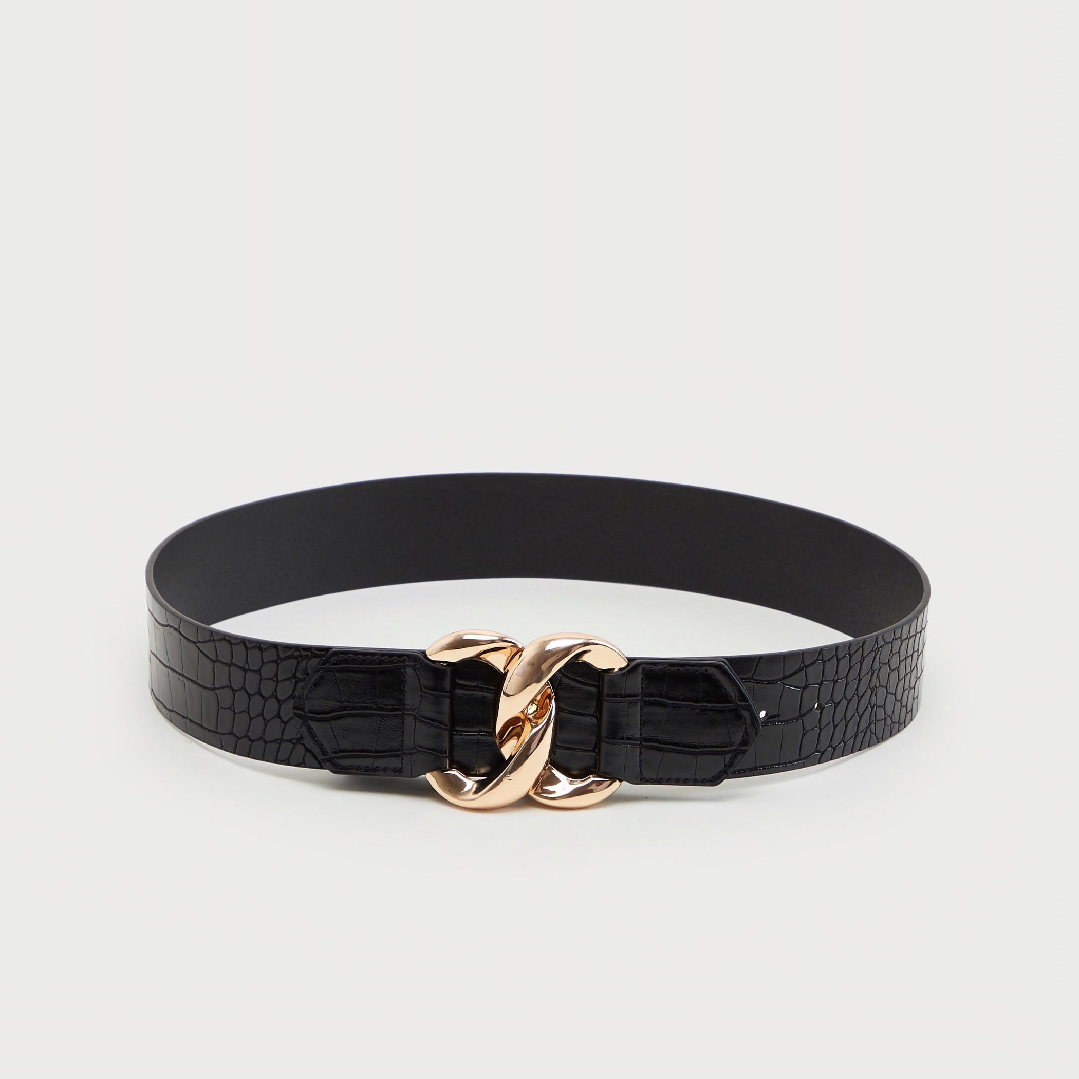 حزام بتصميم جلد حيوانات بارز الملمس وبإبزيم إغلاق-women-clothingaccessories-belts-image-1