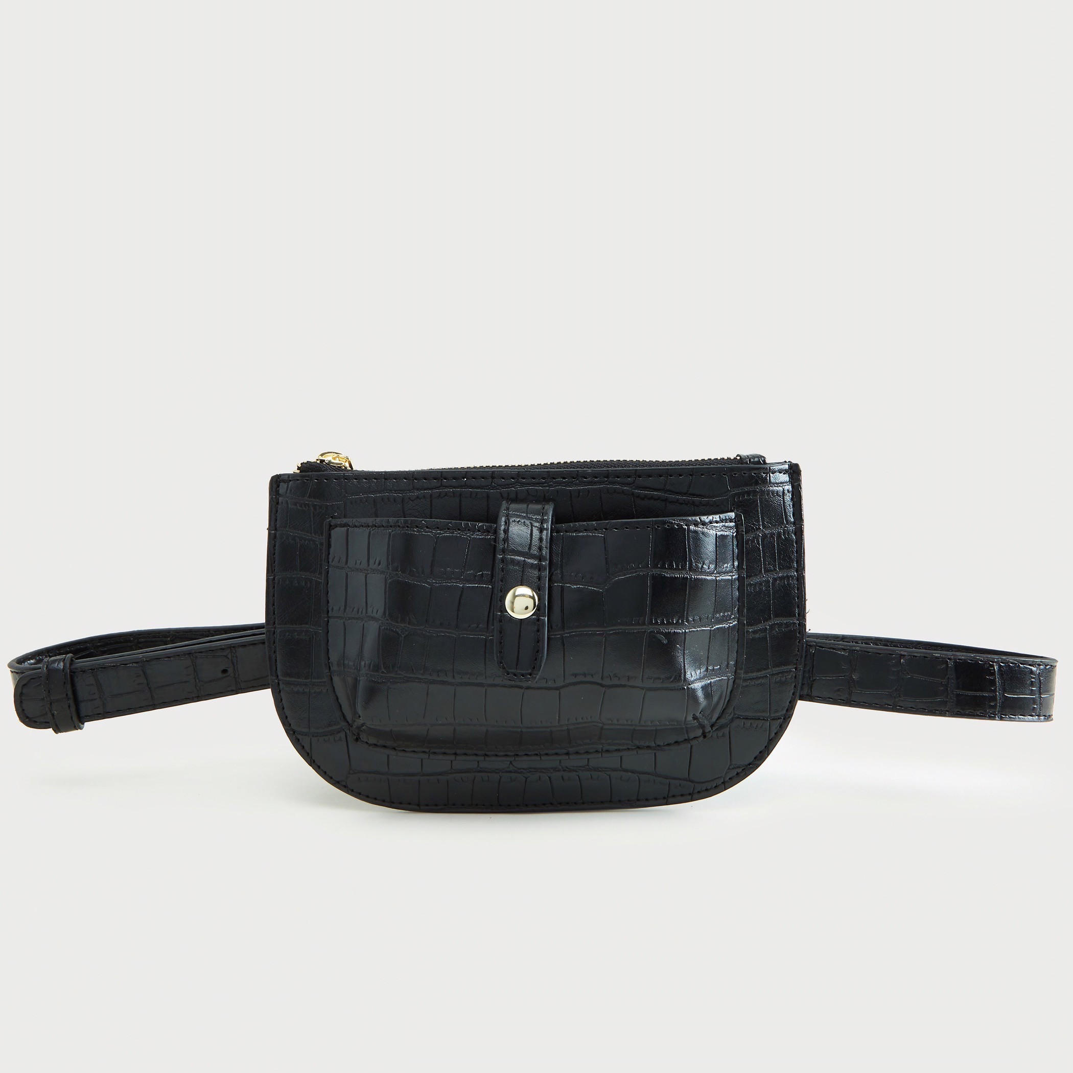 Textured Waist Bag with Pockets and Zip Closure-women-bagsandwallets-handbags-image-1
