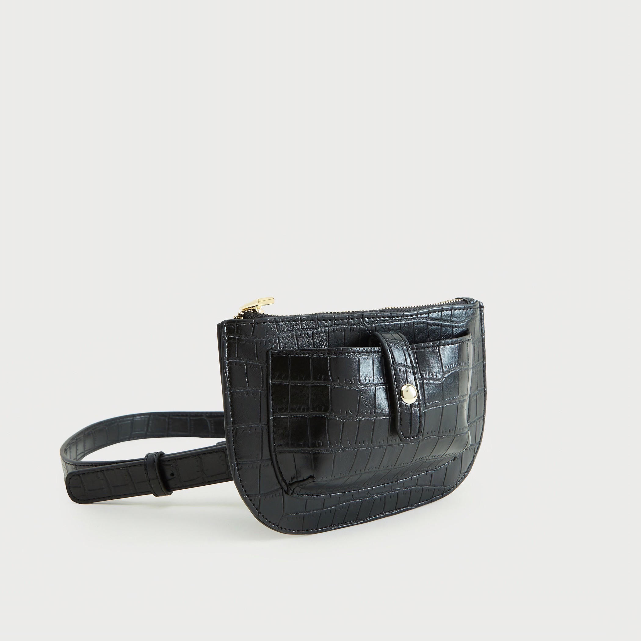Textured Waist Bag with Pockets and Zip Closure-women-bagsandwallets-handbags-image-3