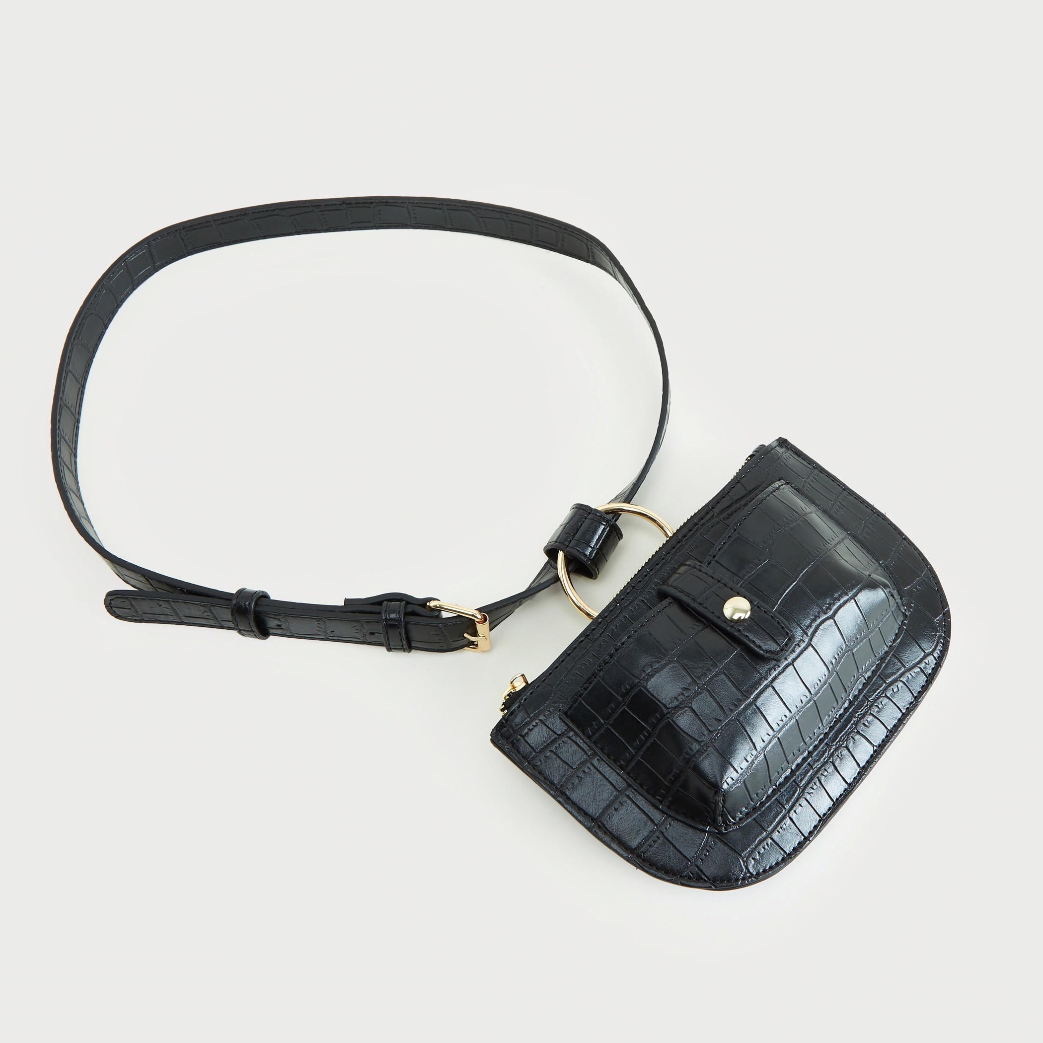 Textured Waist Bag with Pockets and Zip Closure-women-bagsandwallets-handbags-image-5